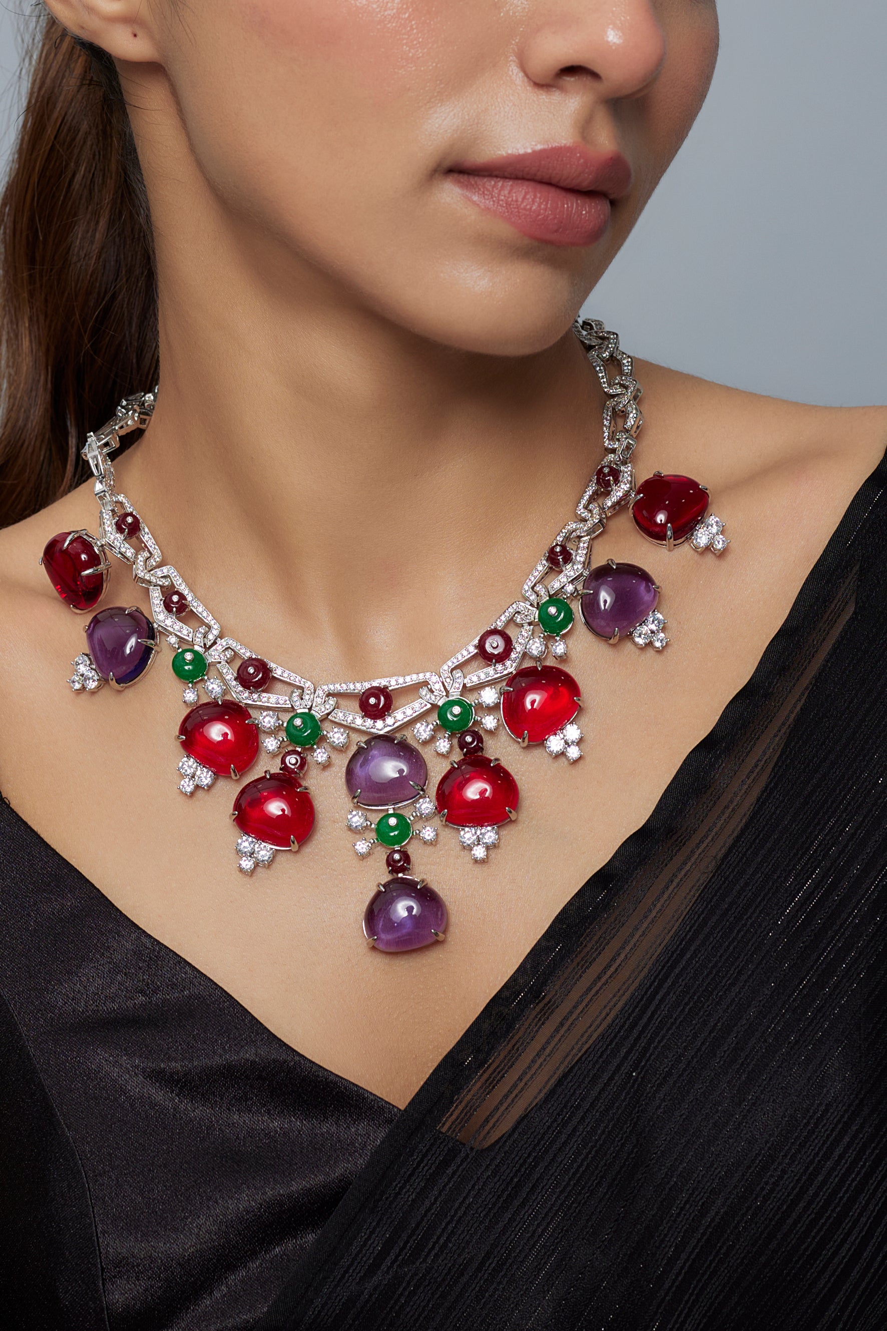 vivinia BY VIDHI MEHRA Florence Silver Plated Multi Womens Contemporary Short Necklace Set (Freesize)