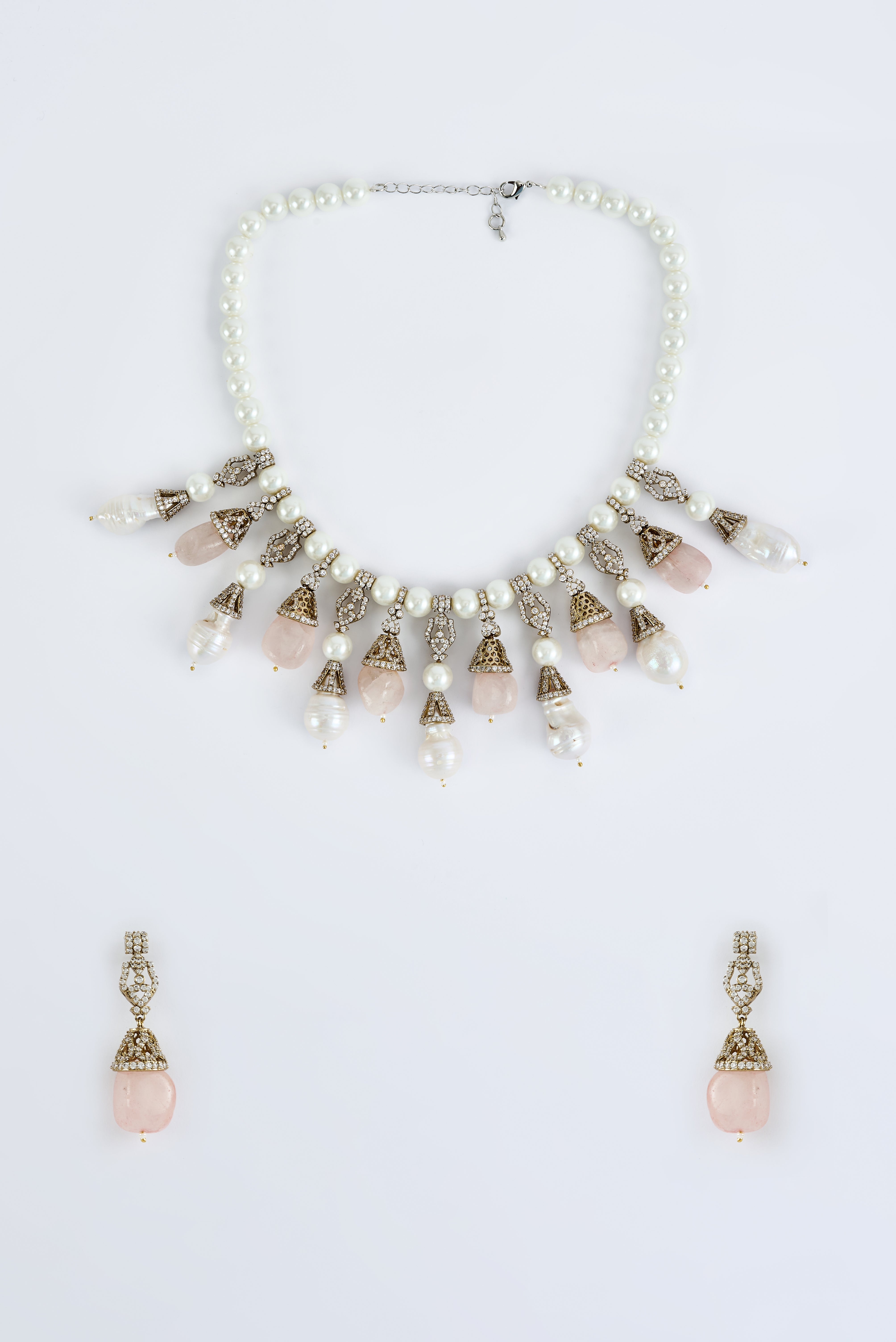 vivinia BY VIDHI MEHRA Florence Gold Plated Pink Womens Pearl Short Necklace Set with Pair of Earrings (Freesize)