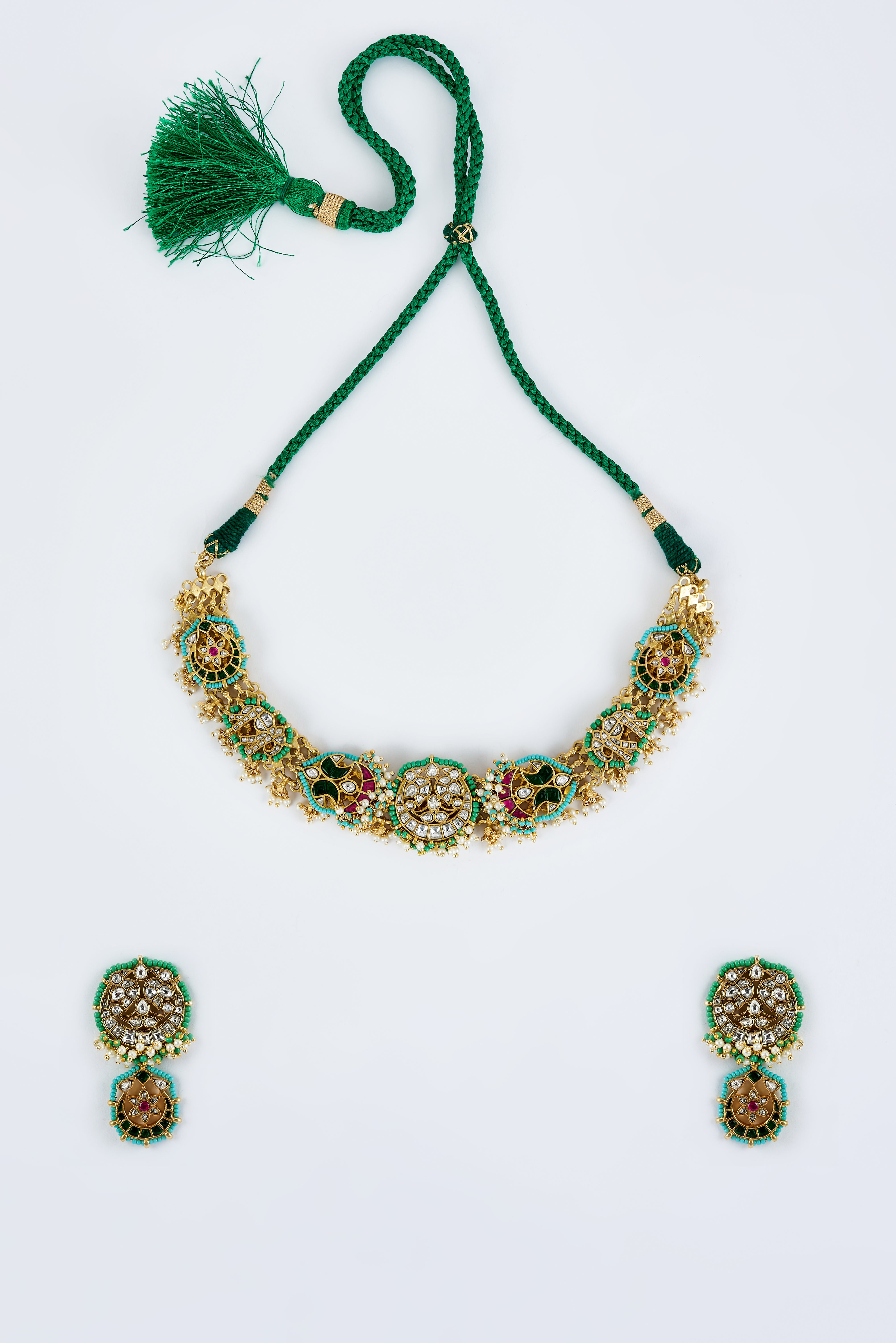 Morpankh Gold Plated Multi Womens Kundan, Polki Choker Necklace Set with Pair of Earrings (Freesize)