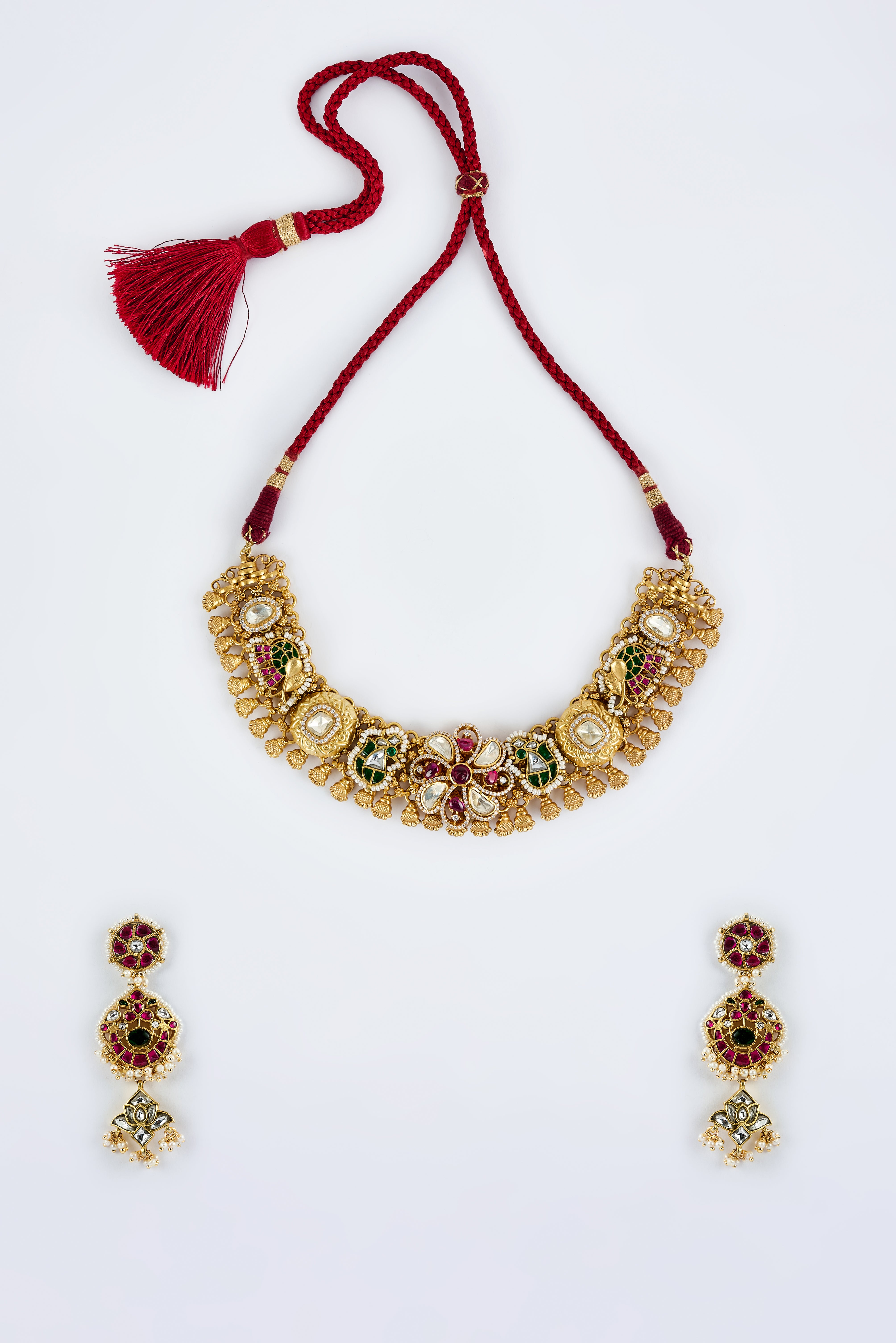 vivinia BY VIDHI MEHRA Morpankh Gold Plated Multi Womens Kundan, Polki Choker Necklace Set with Pair of Earrings (Freesize)