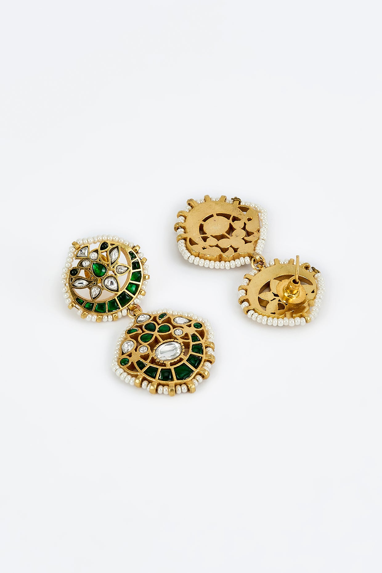 vivinia BY VIDHI MEHRA Morpankh Gold Plated Green Womens Kundan, Polki Short Necklace Set with Pair of Earrings (Freesize)