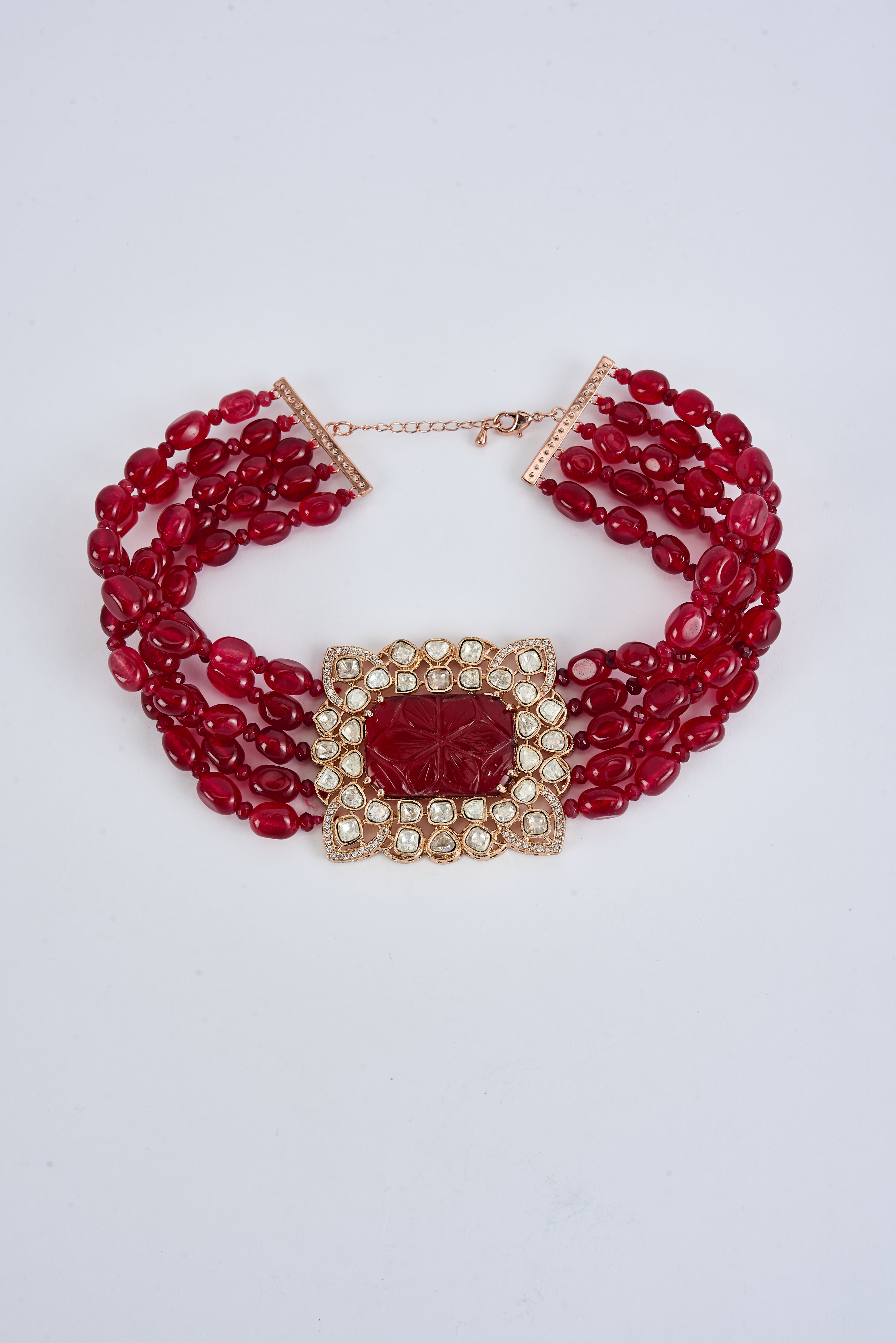 vivinia BY VIDHI MEHRA Antara Gold Plated Red Womens Beaded Choker Necklace Set (Freesize)