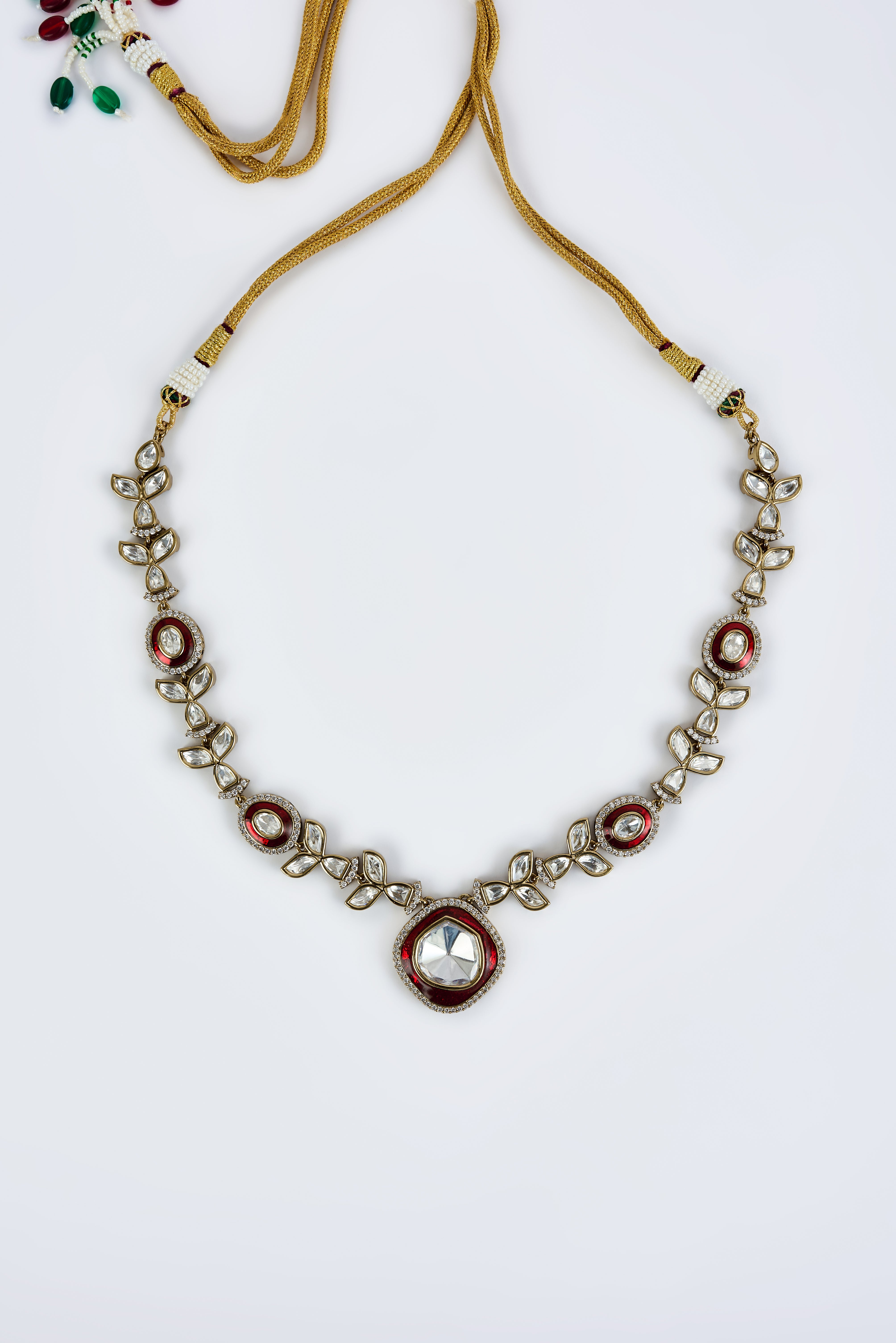 vivinia BY VIDHI MEHRA Burgandi Gold Plated Red Womens Kundan, Polki Short Necklace Set with Pair of Earrings (Freesize)