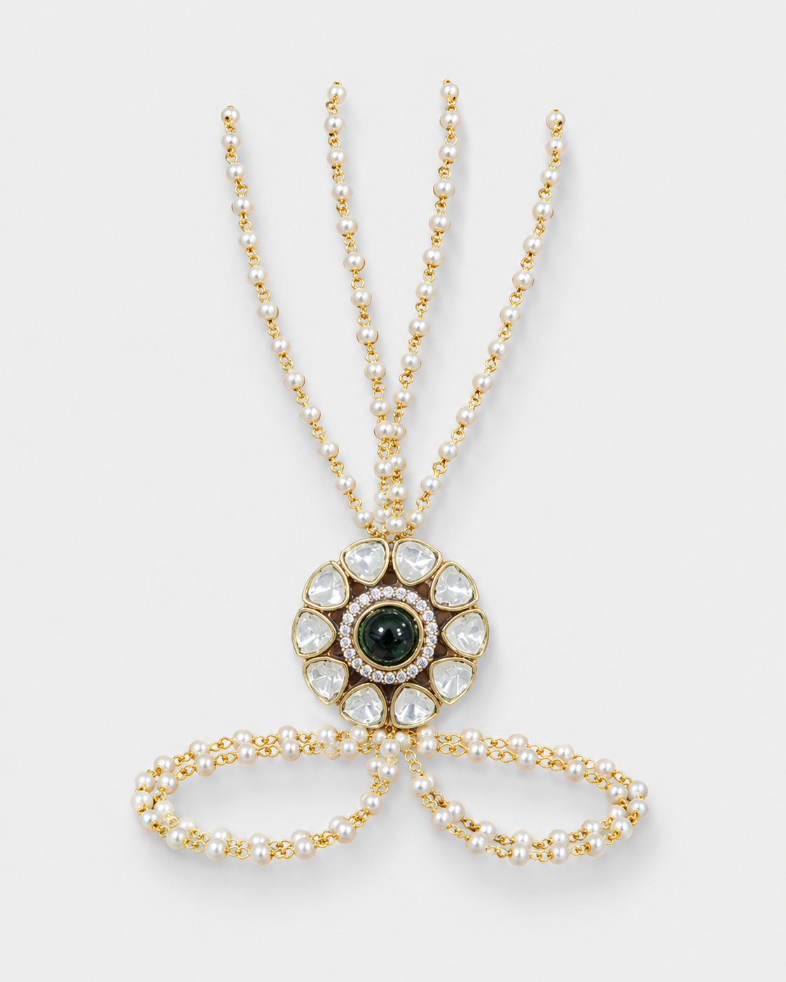 Polki Pearl Floral Haath Phool Bracelet