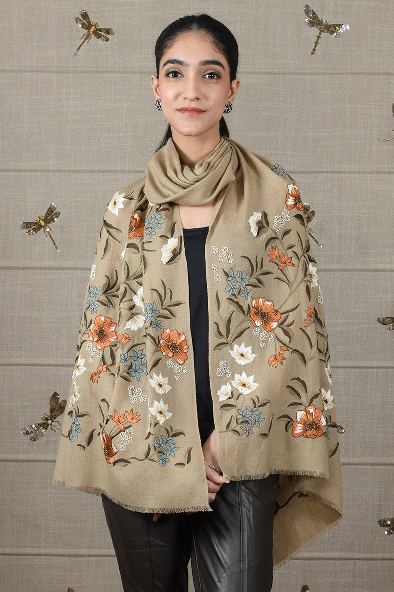 Vintage Botanical | Embroidered Fine Wool Silk Stole