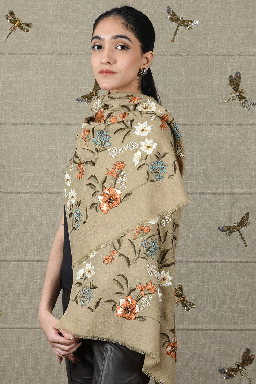 Vintage Botanical | Embroidered Fine Wool Silk Stole