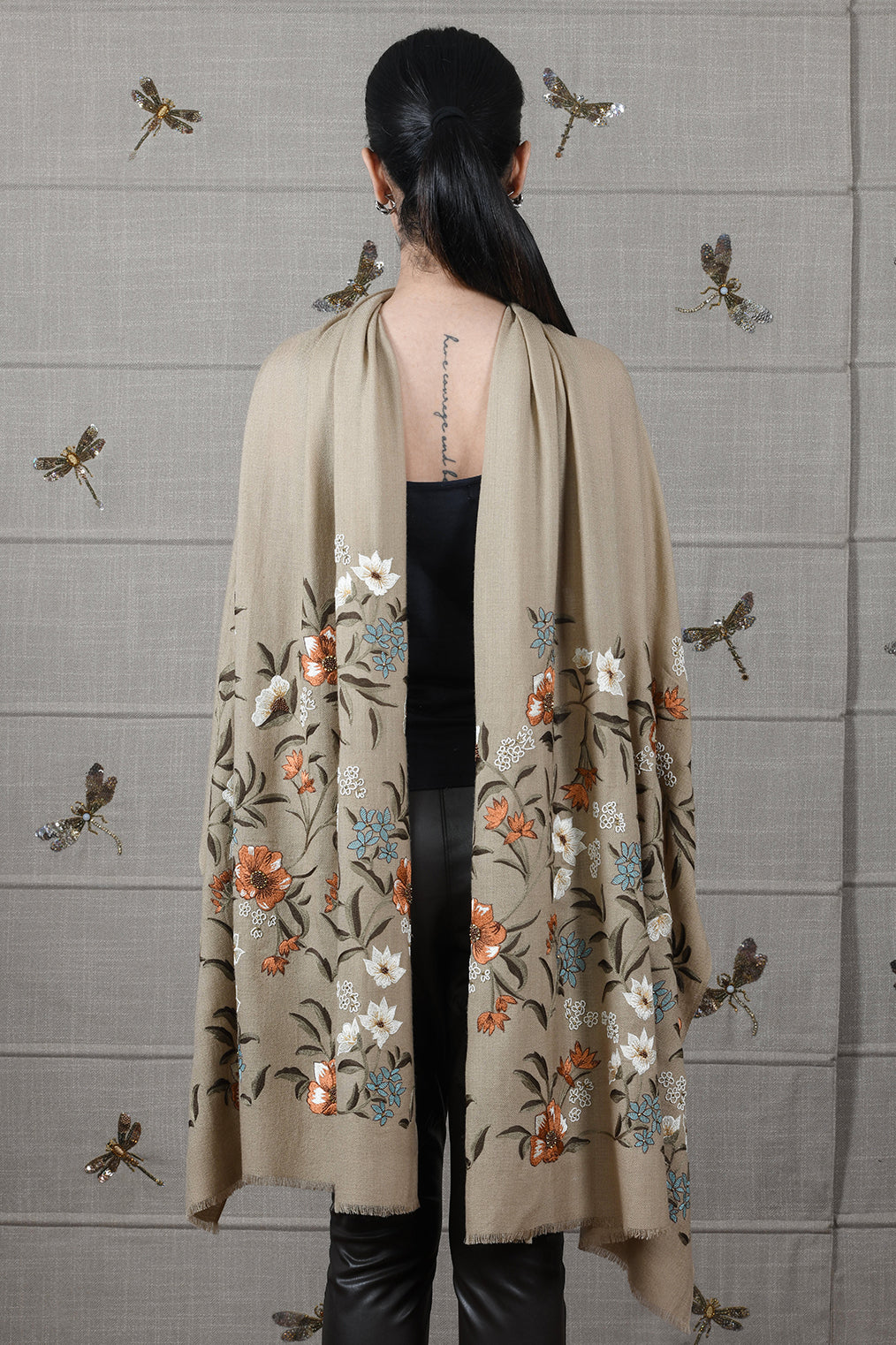 Vintage Botanical | Embroidered Fine Wool Silk Stole