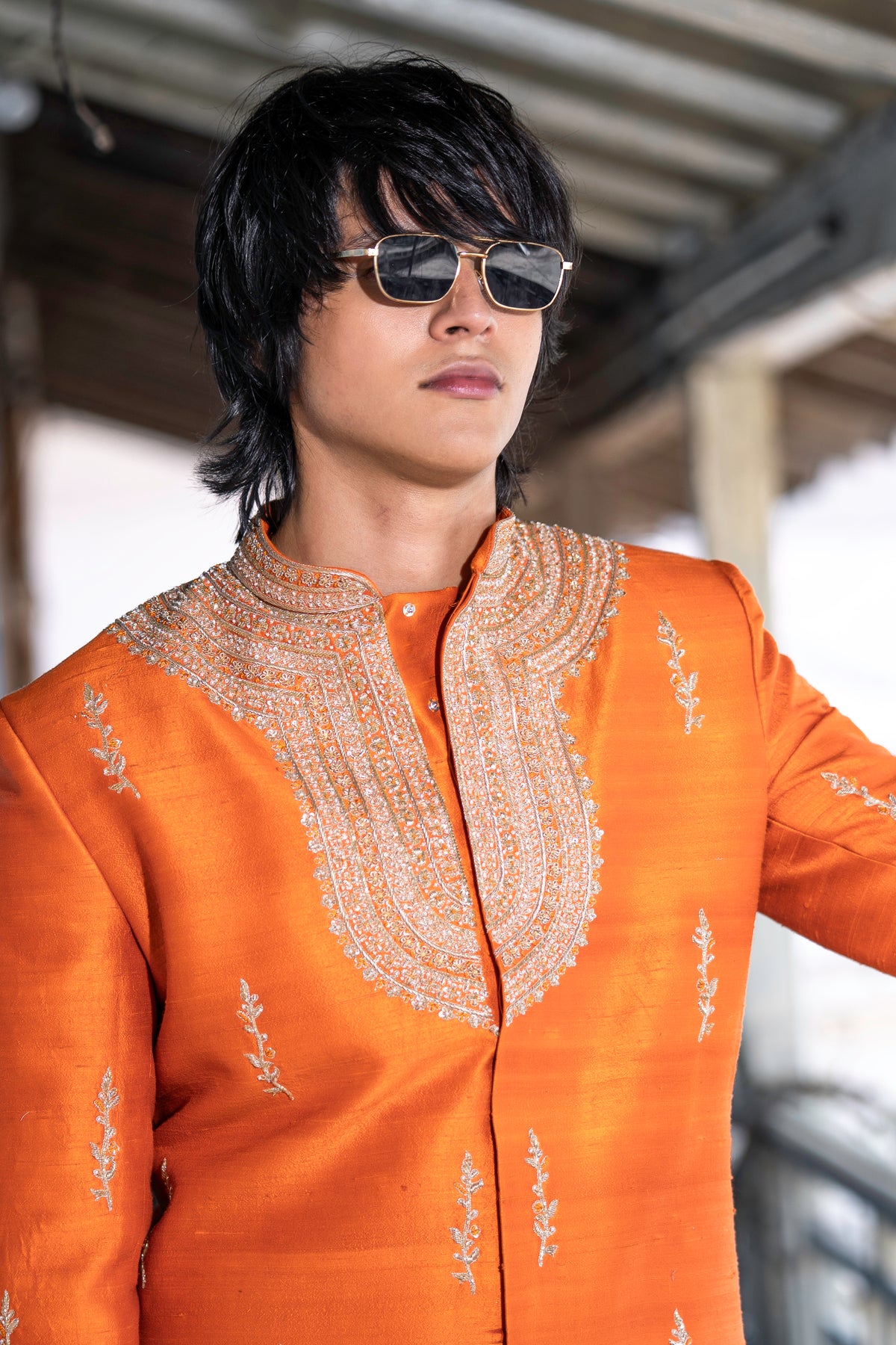 Zafran — Saffron Hand Embroidered Raw Silk Sherwani Set