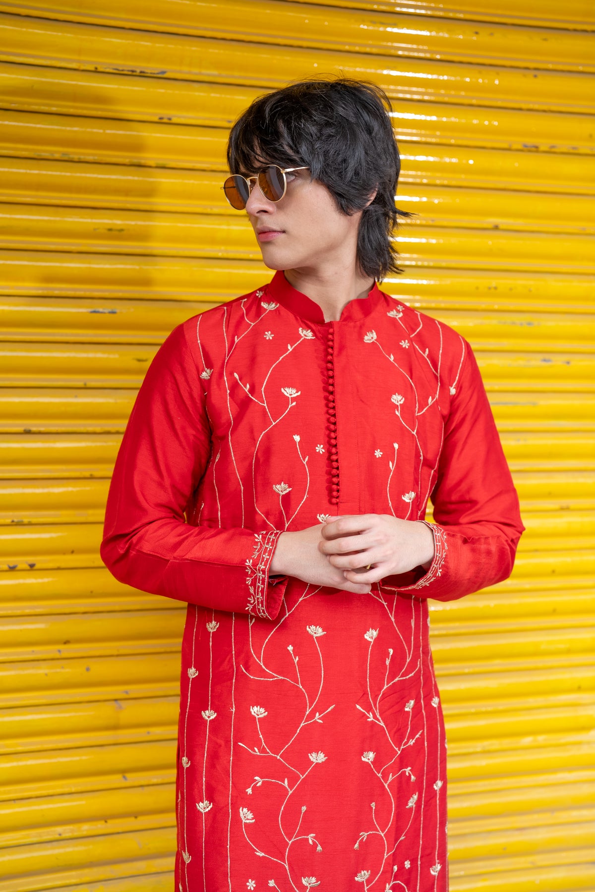 Gulmohar — Falling Raw Silk Embroidered Kurta