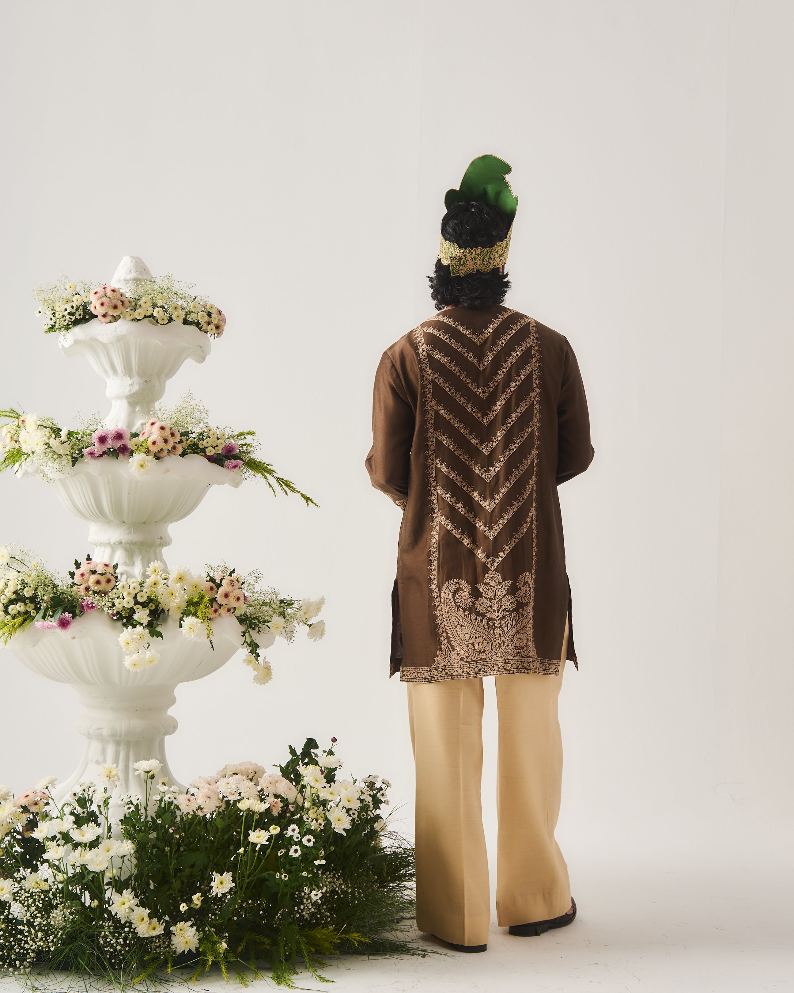 Kurta With Flare Pants / Chanderi / Chocolate / Chand Tarang / Dori Embroidery