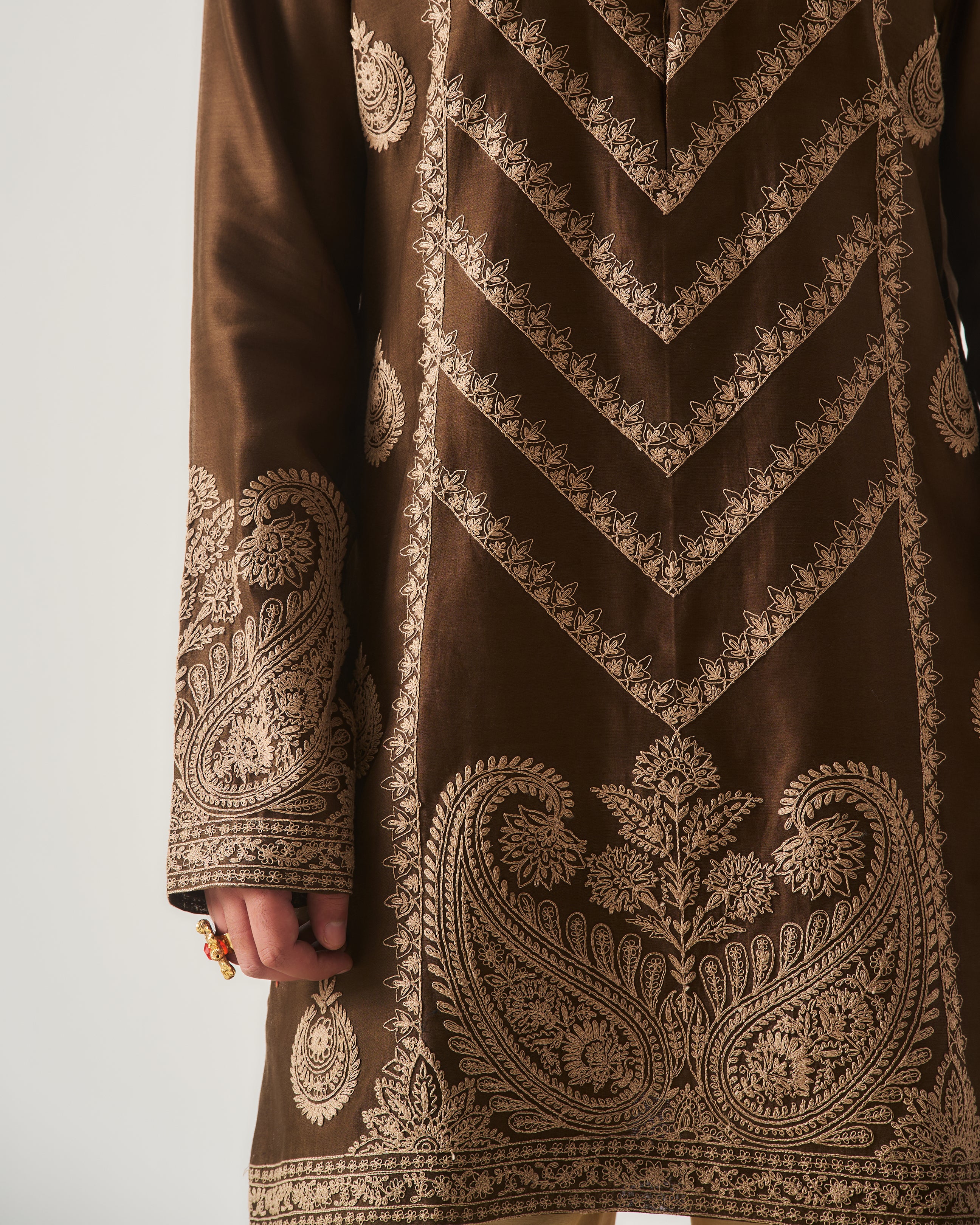 Kurta With Flare Pants / Chanderi / Chocolate / Chand Tarang / Dori Embroidery