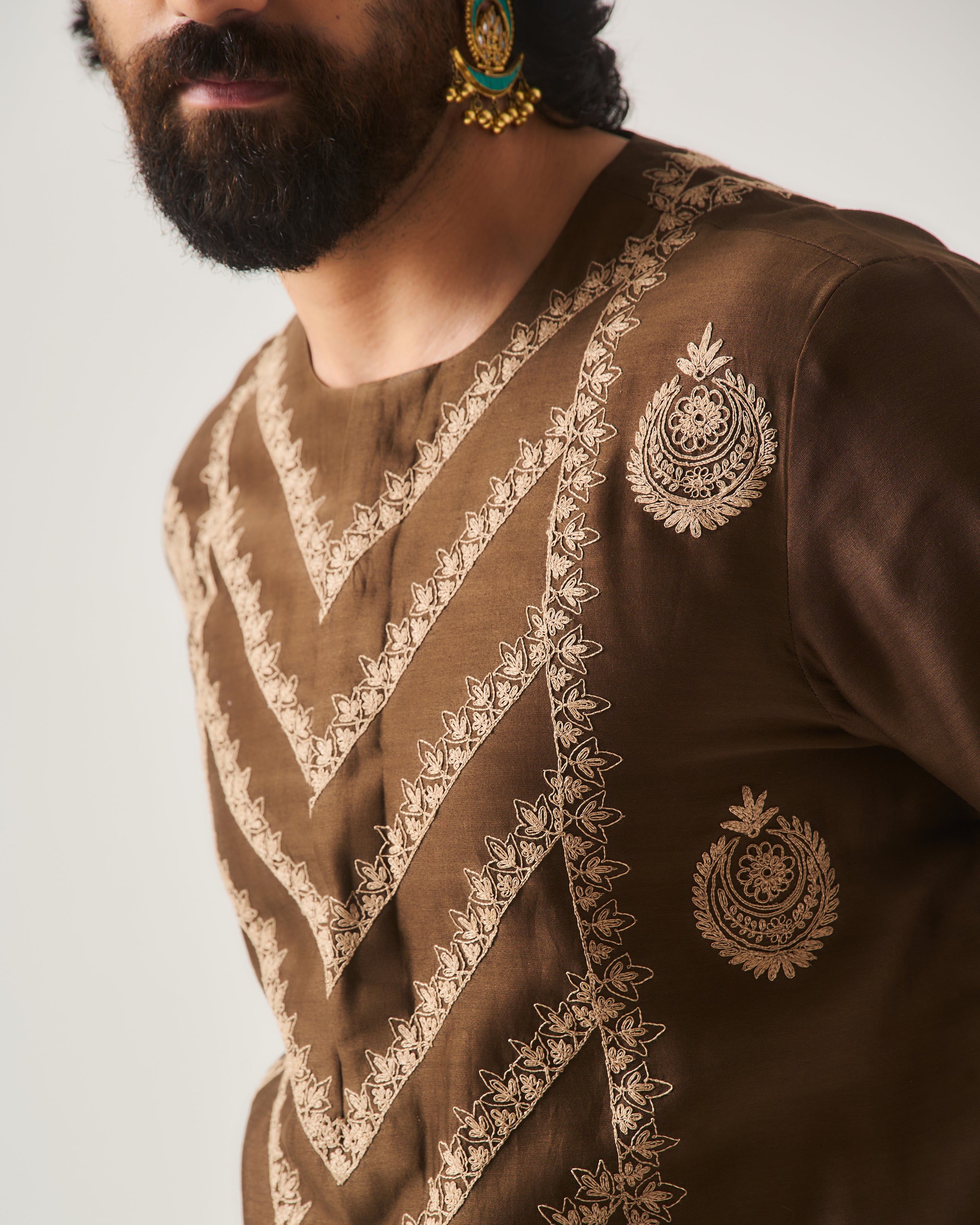 Kurta With Flare Pants / Chanderi / Chocolate / Chand Tarang / Dori Embroidery