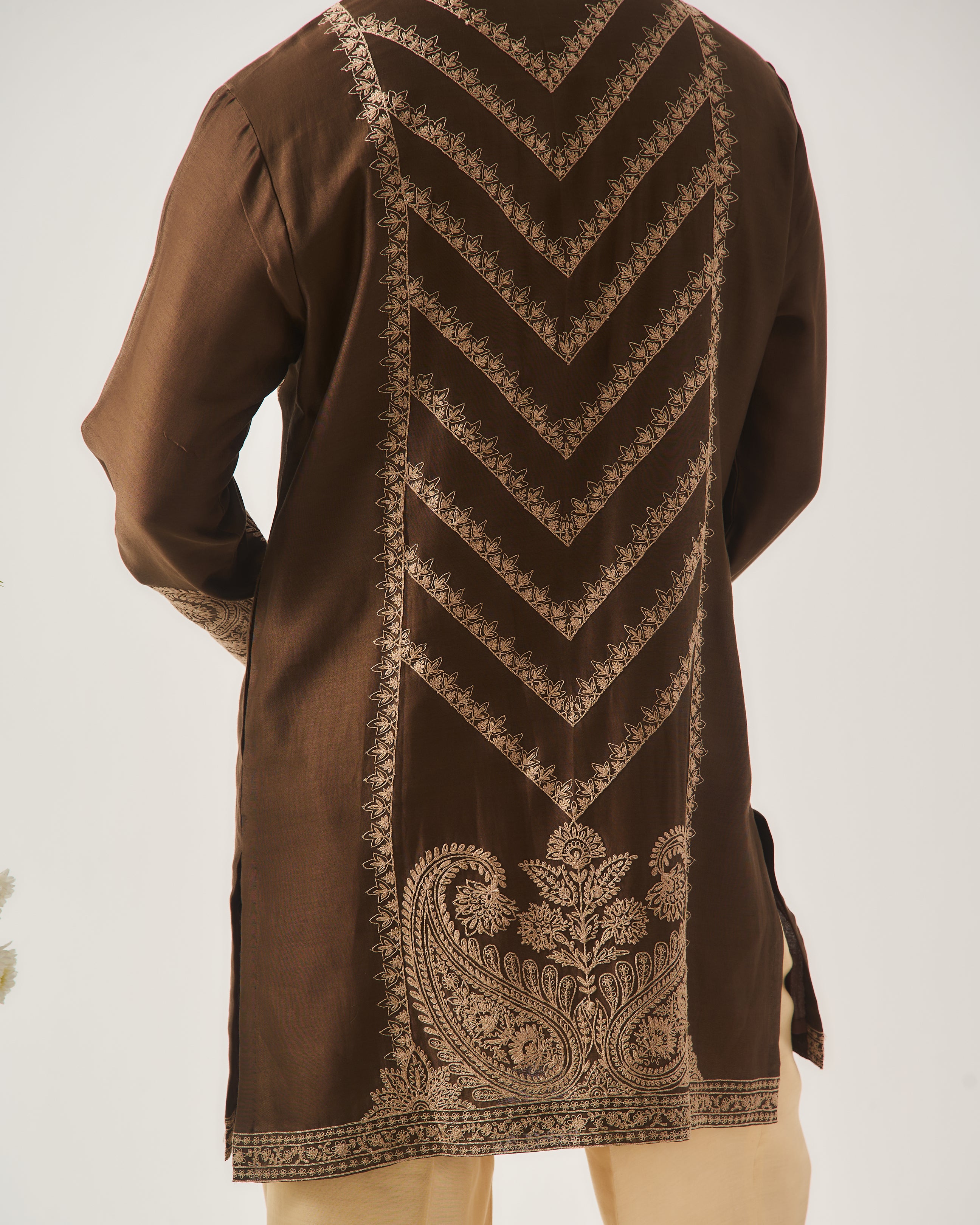 Kurta With Flare Pants / Chanderi / Chocolate / Chand Tarang / Dori Embroidery