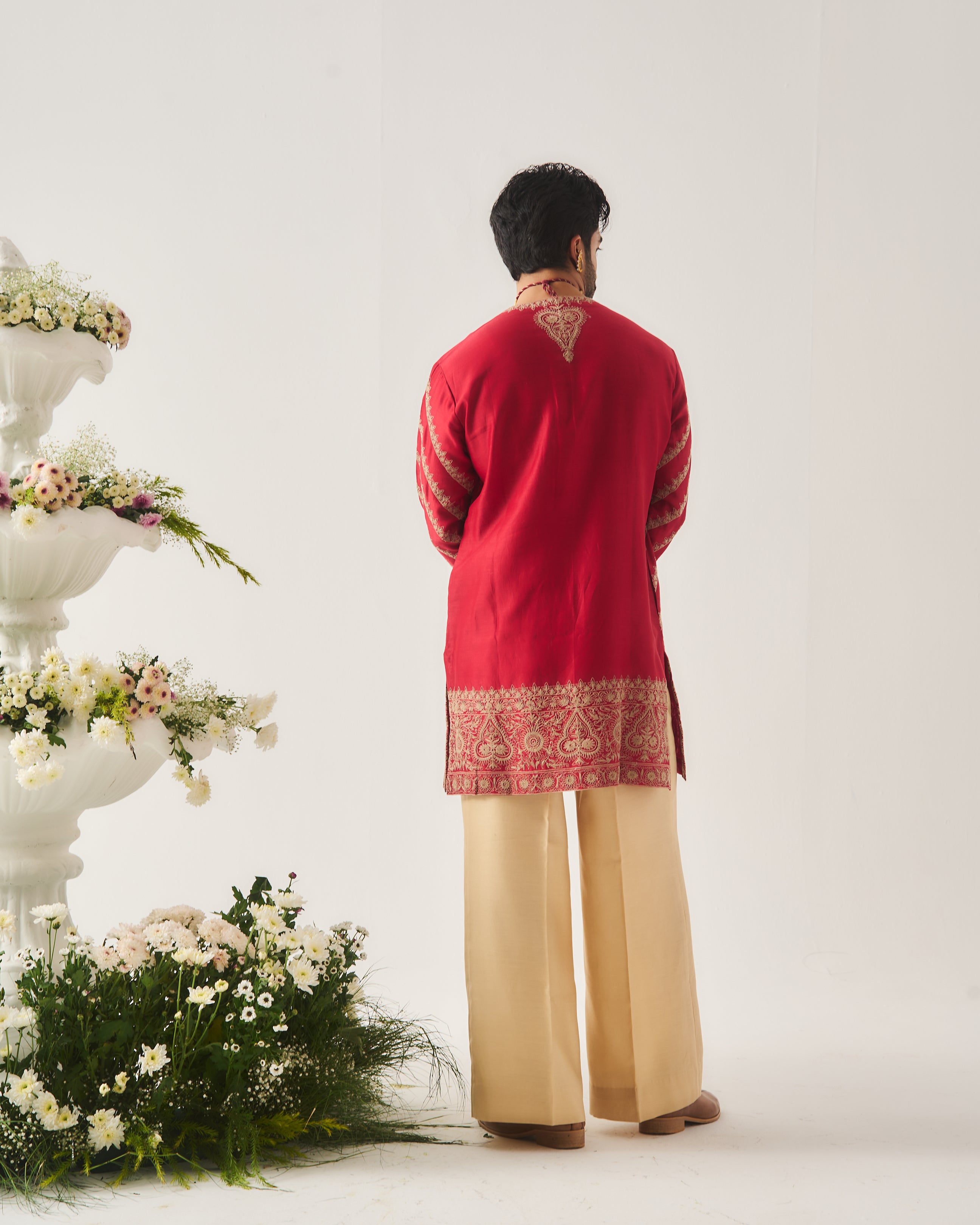 Kurta With Flare Pants / Chanderi / Deep Red / Paan Booti / Dori Embroidery