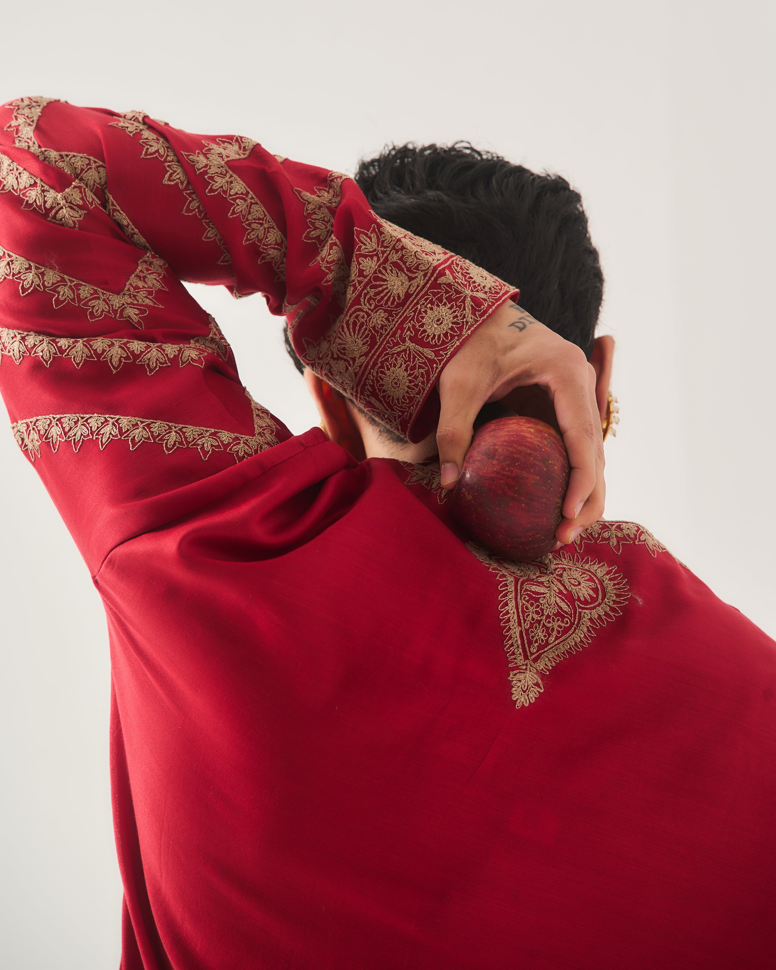 Kurta With Flare Pants / Chanderi / Deep Red / Paan Booti / Dori Embroidery