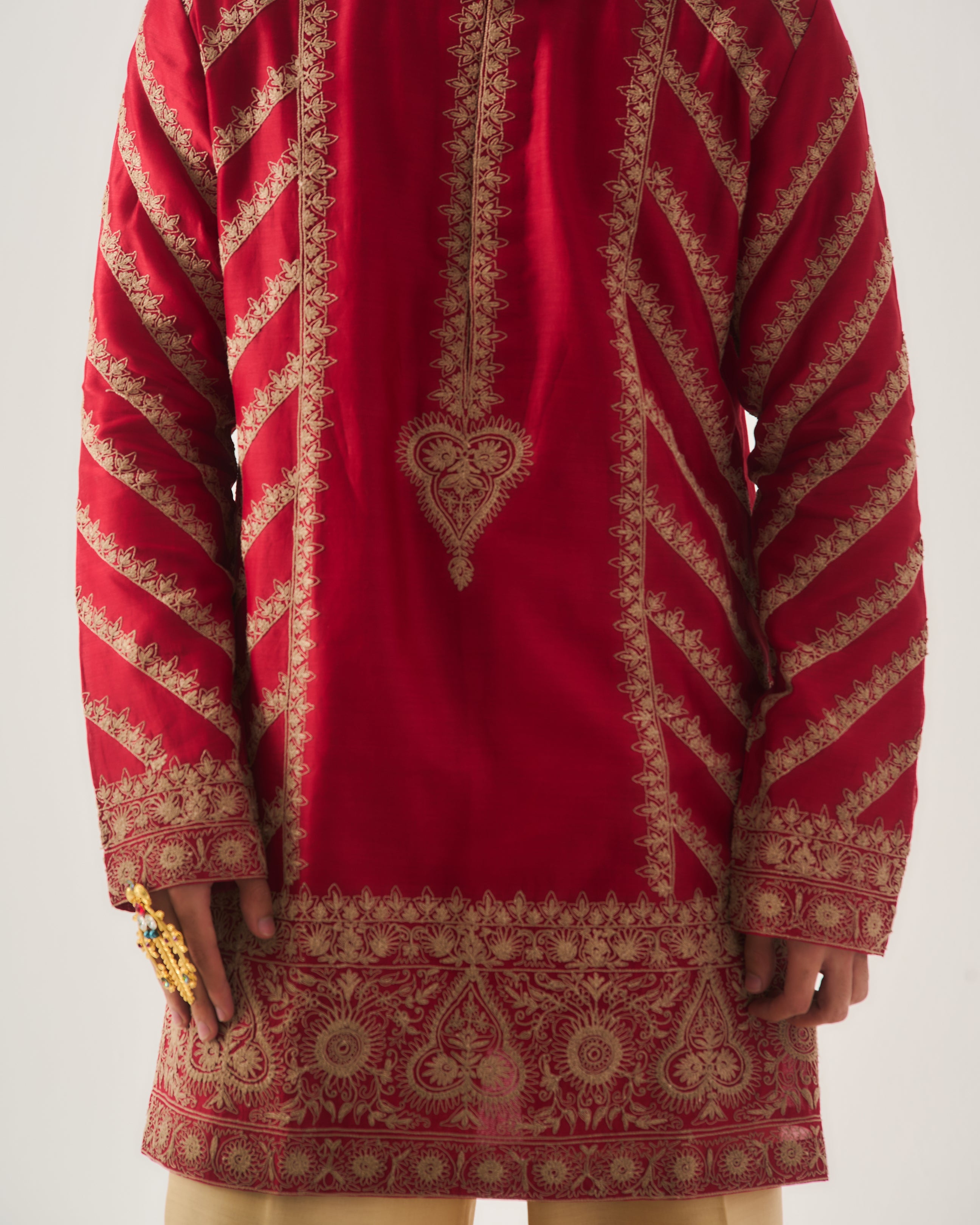 Kurta With Flare Pants / Chanderi / Deep Red / Paan Booti / Dori Embroidery