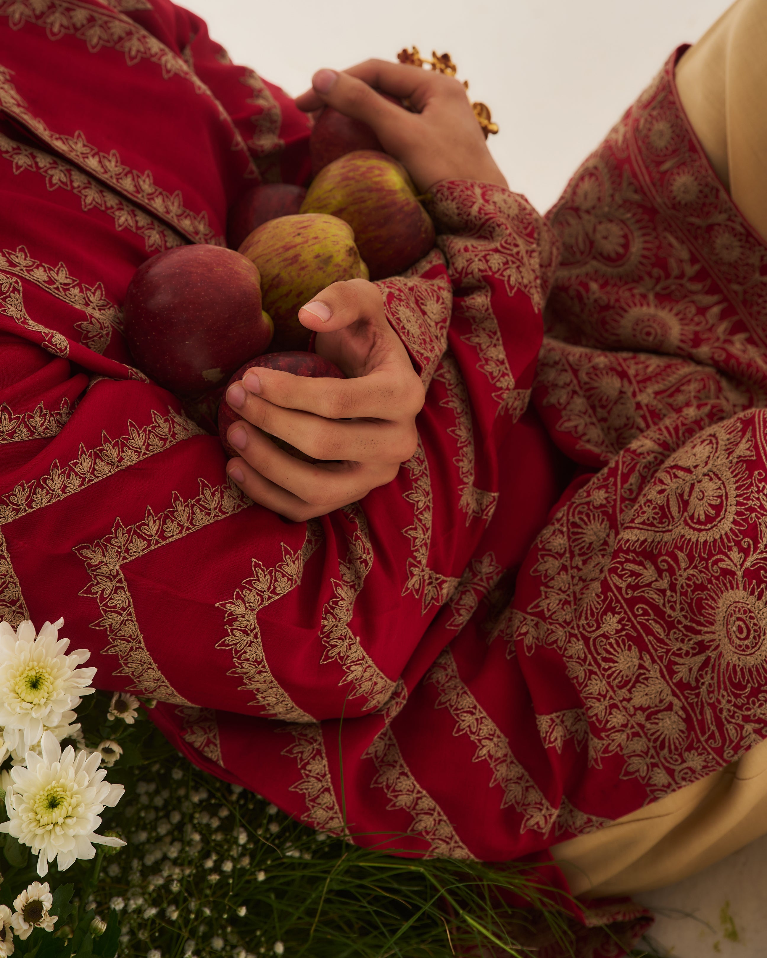 Kurta With Flare Pants / Chanderi / Deep Red / Paan Booti / Dori Embroidery