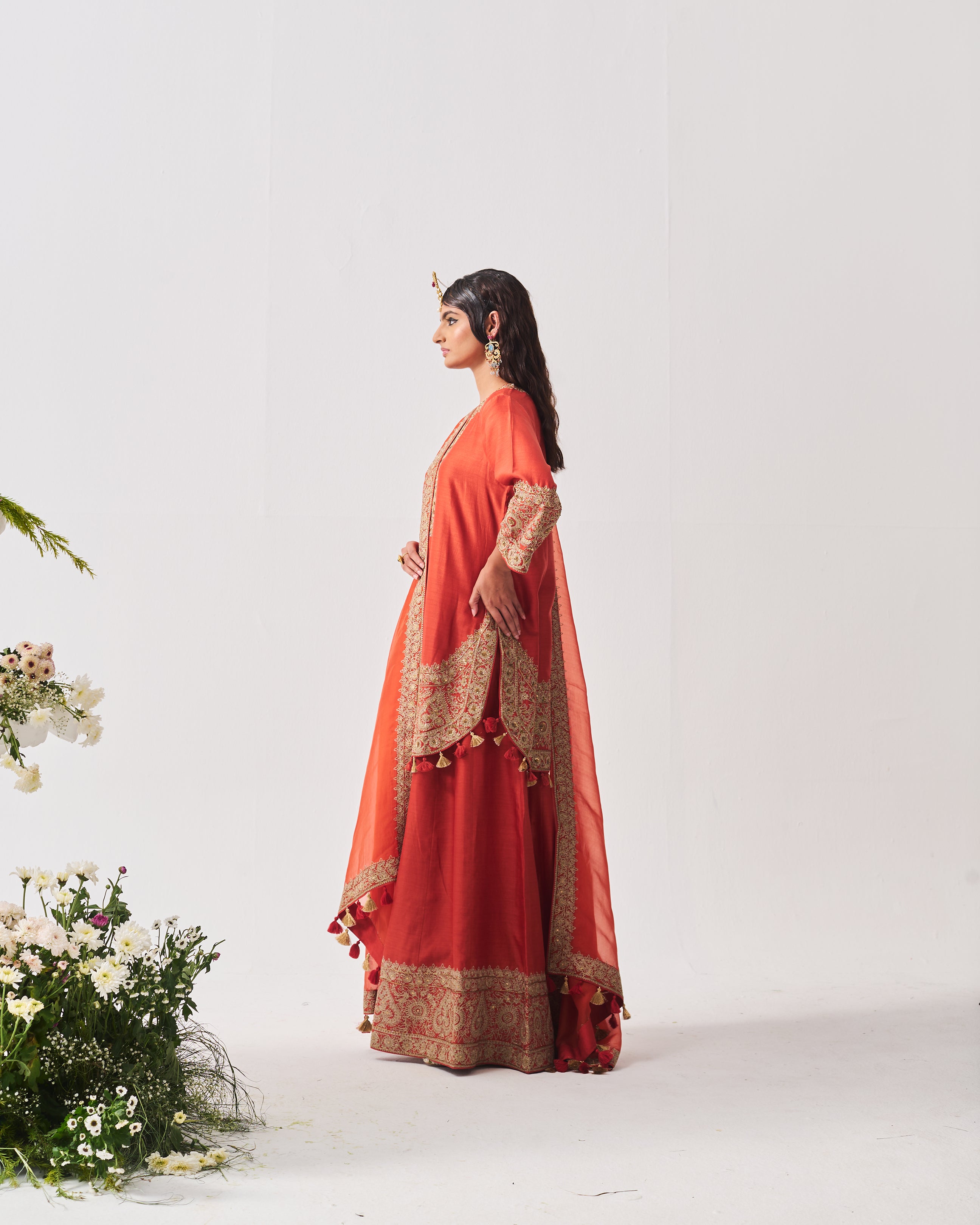 Short Kurta with Sharara and Dupatta / Chanderi / Rust / Paan Booti / Aari/Hand Embroidery