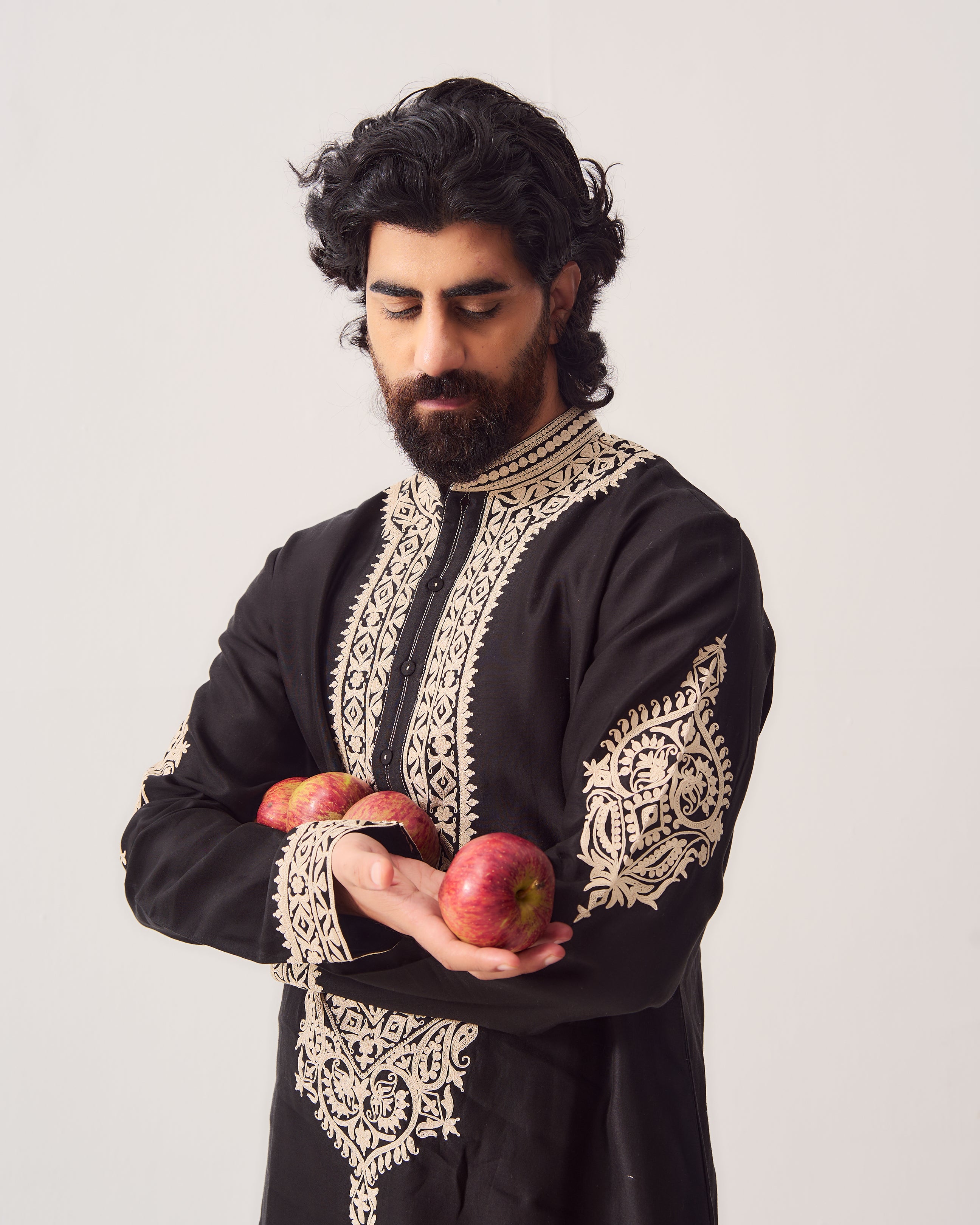 Kurta With Pants / Chanderi / Black / Royal Orchid / Dori Embroidery