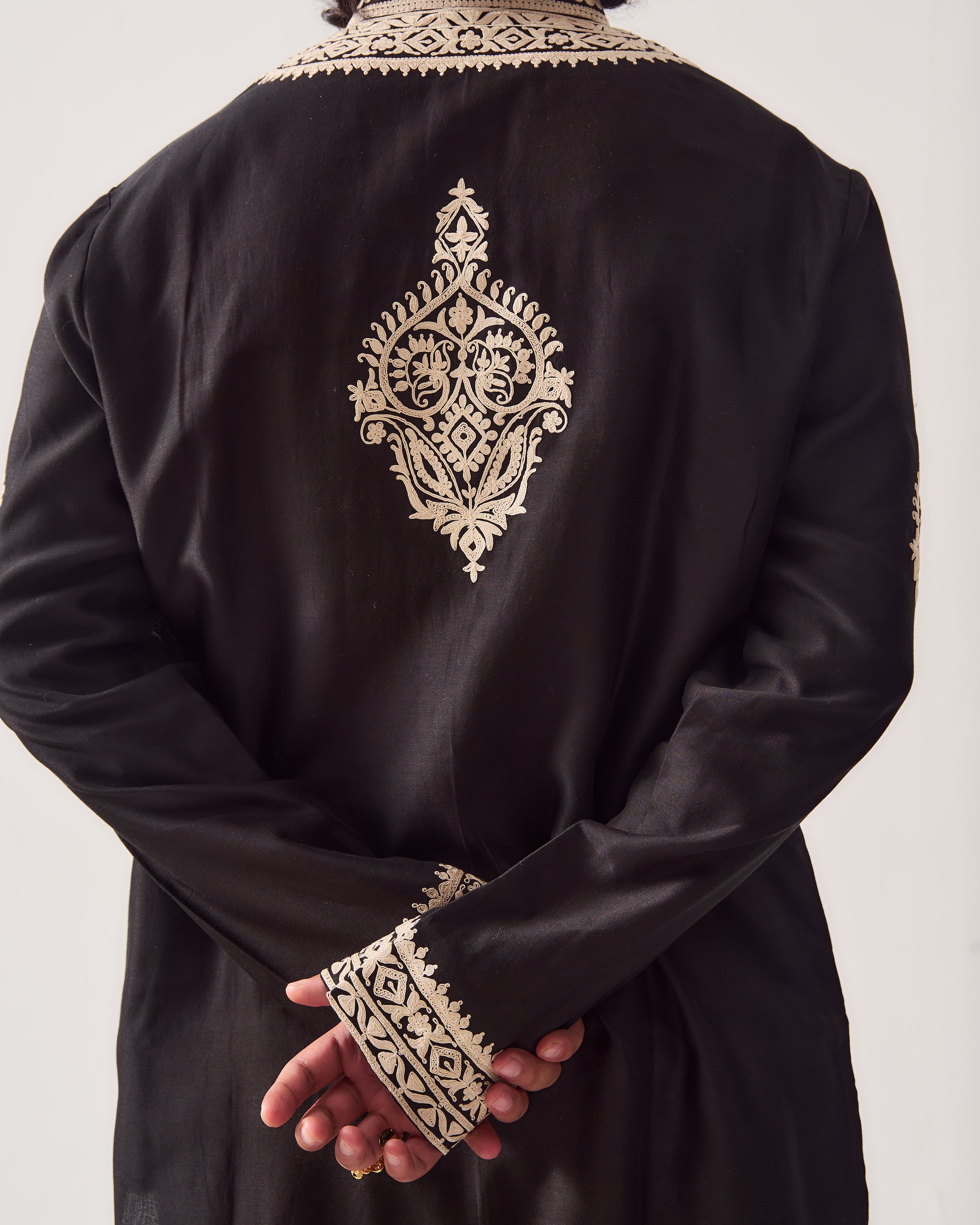 Kurta With Pants / Chanderi / Black / Royal Orchid / Dori Embroidery