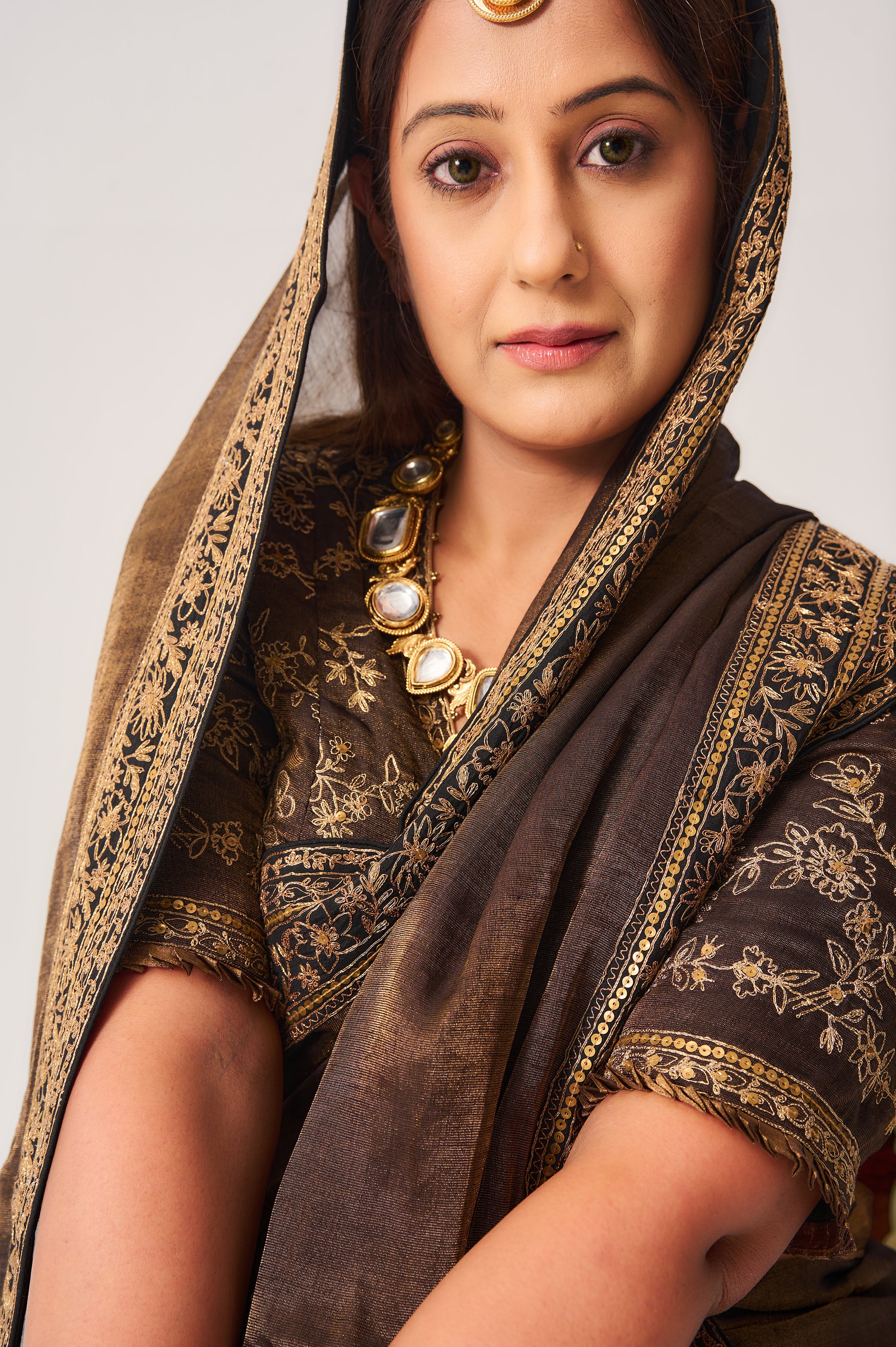 Saree with Stitched Blouse / Tissue Woven / Black / Ferdous / Dori/Hand Embroidery