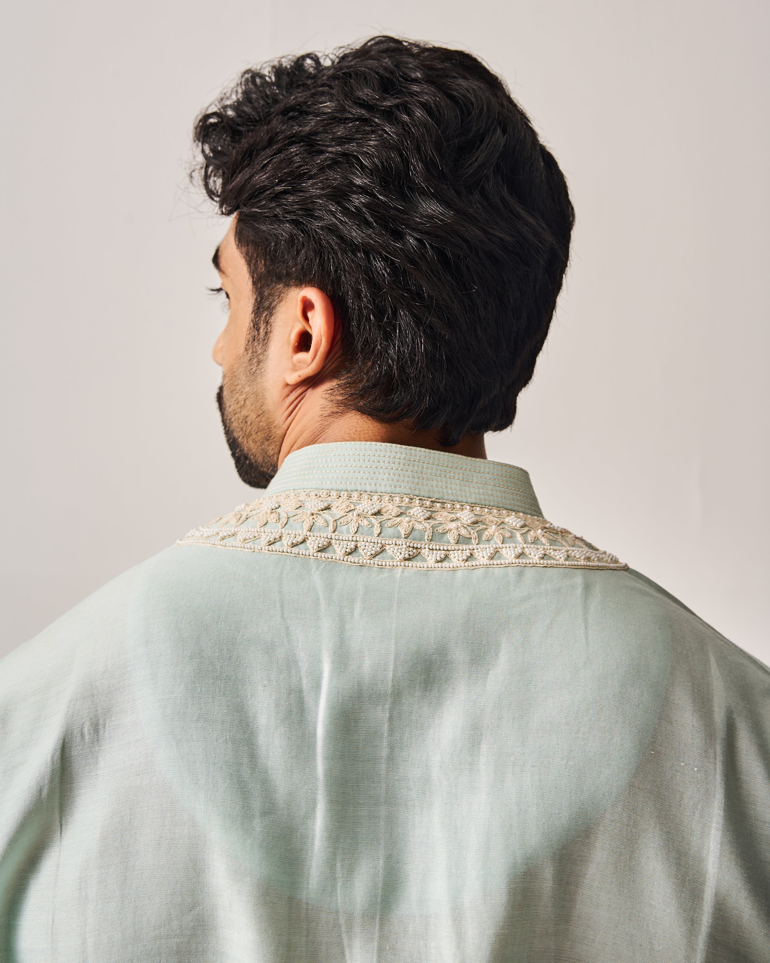 Kurta With Pants / Chanderi / Light Aqua / Paisley Bageecha / Dori/Hand Embroidery