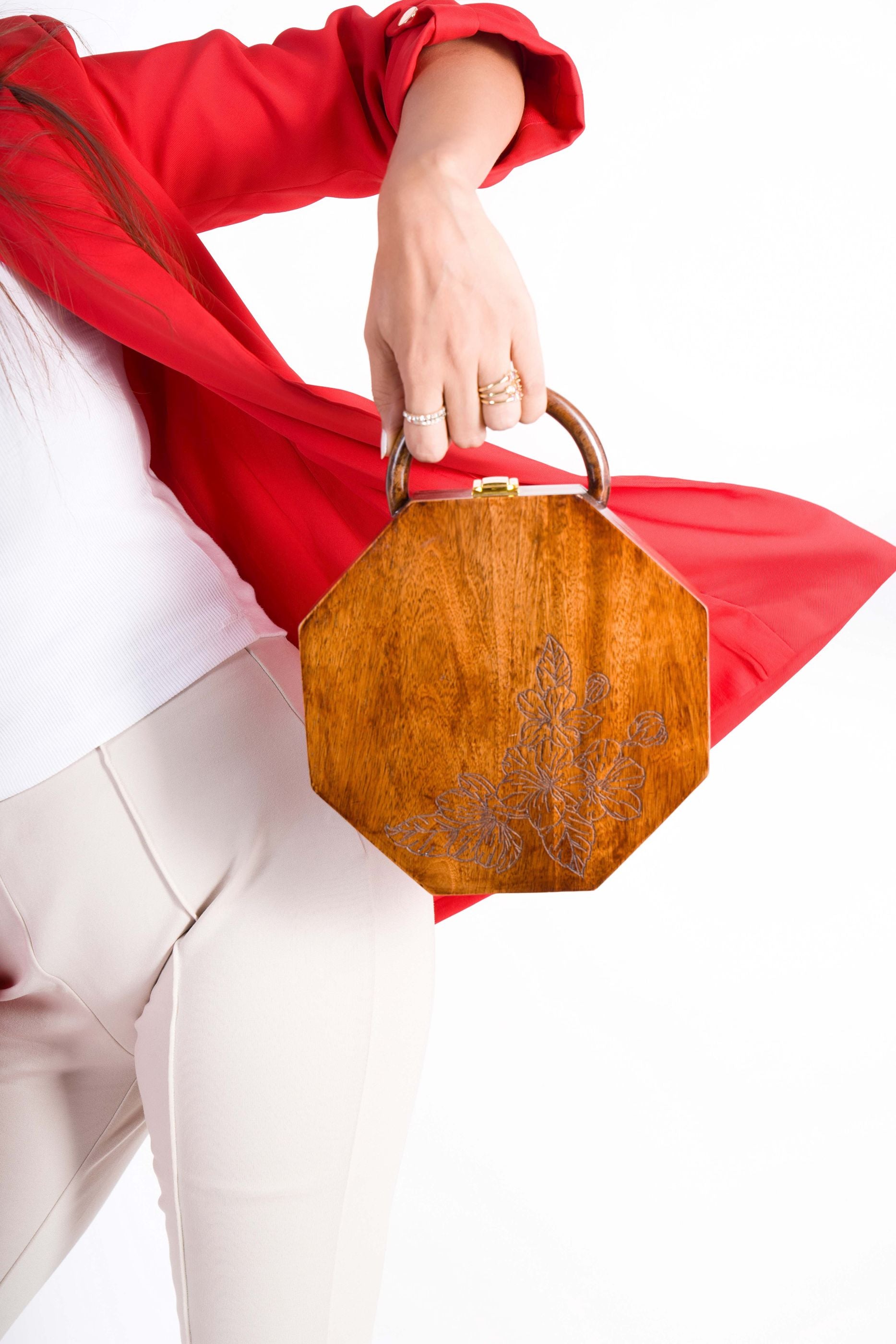 SOLID HEXAGON ENGRAVED BAG IN SHEESHAM WOOD