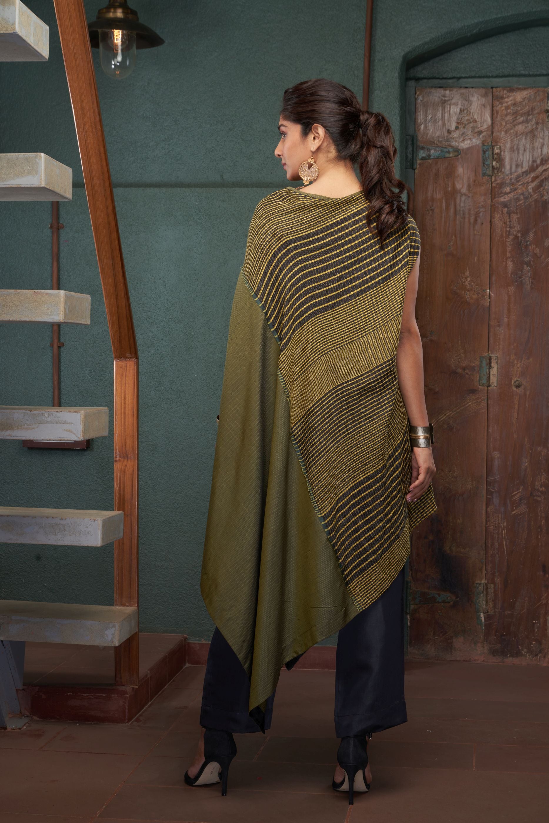 CHARCOAL SILK AND KHADI TUNIC SET