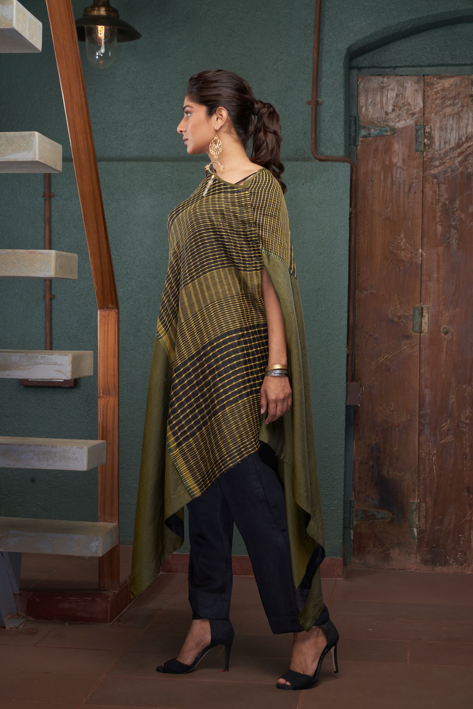 CHARCOAL SILK AND KHADI TUNIC SET