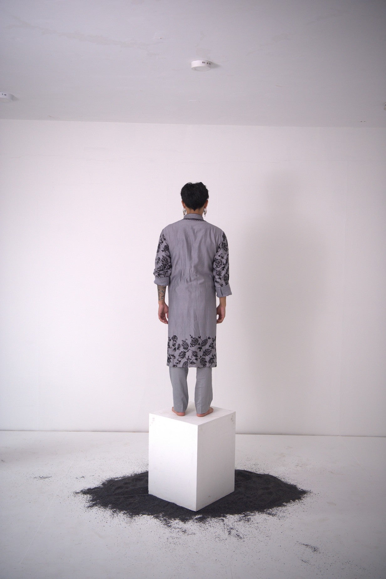Chanderi Grey Wild Jacobean Kurta With Pants