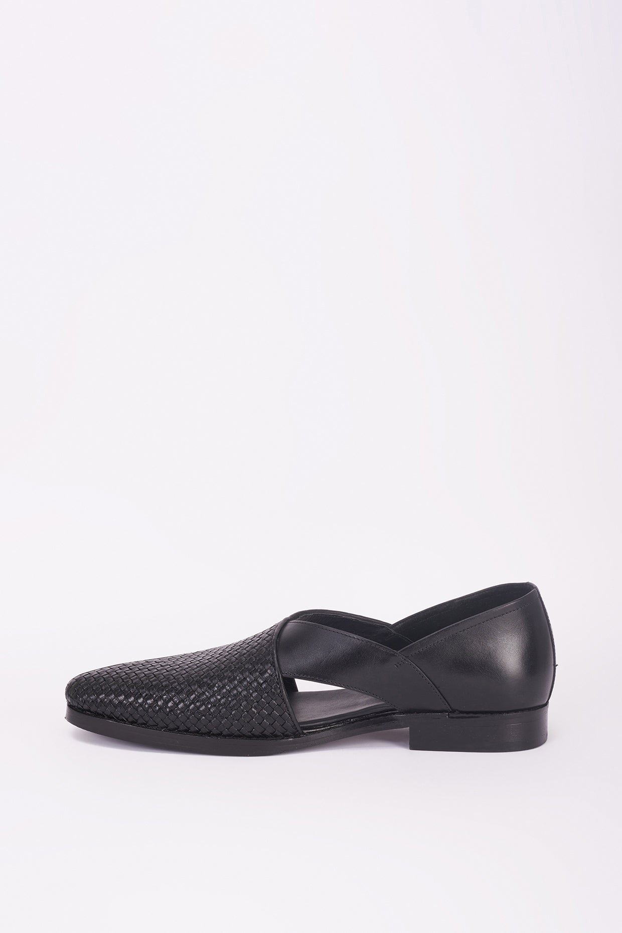 Black mesh Italian leather peshawari sandal