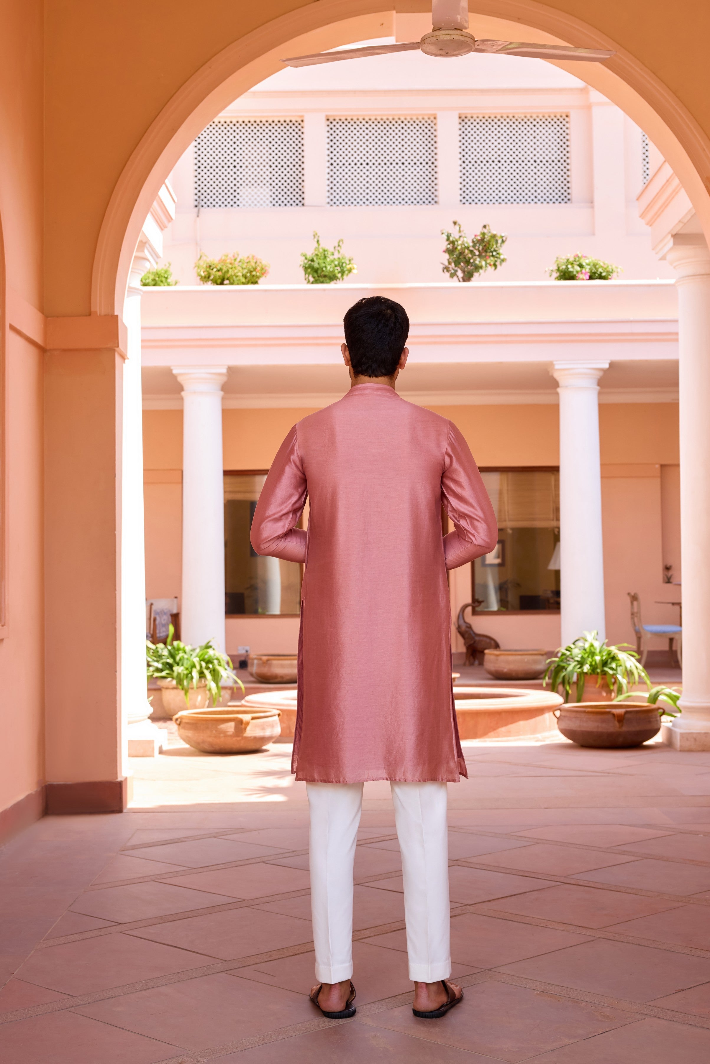 Cameo pink dori and hand embroidered kurta