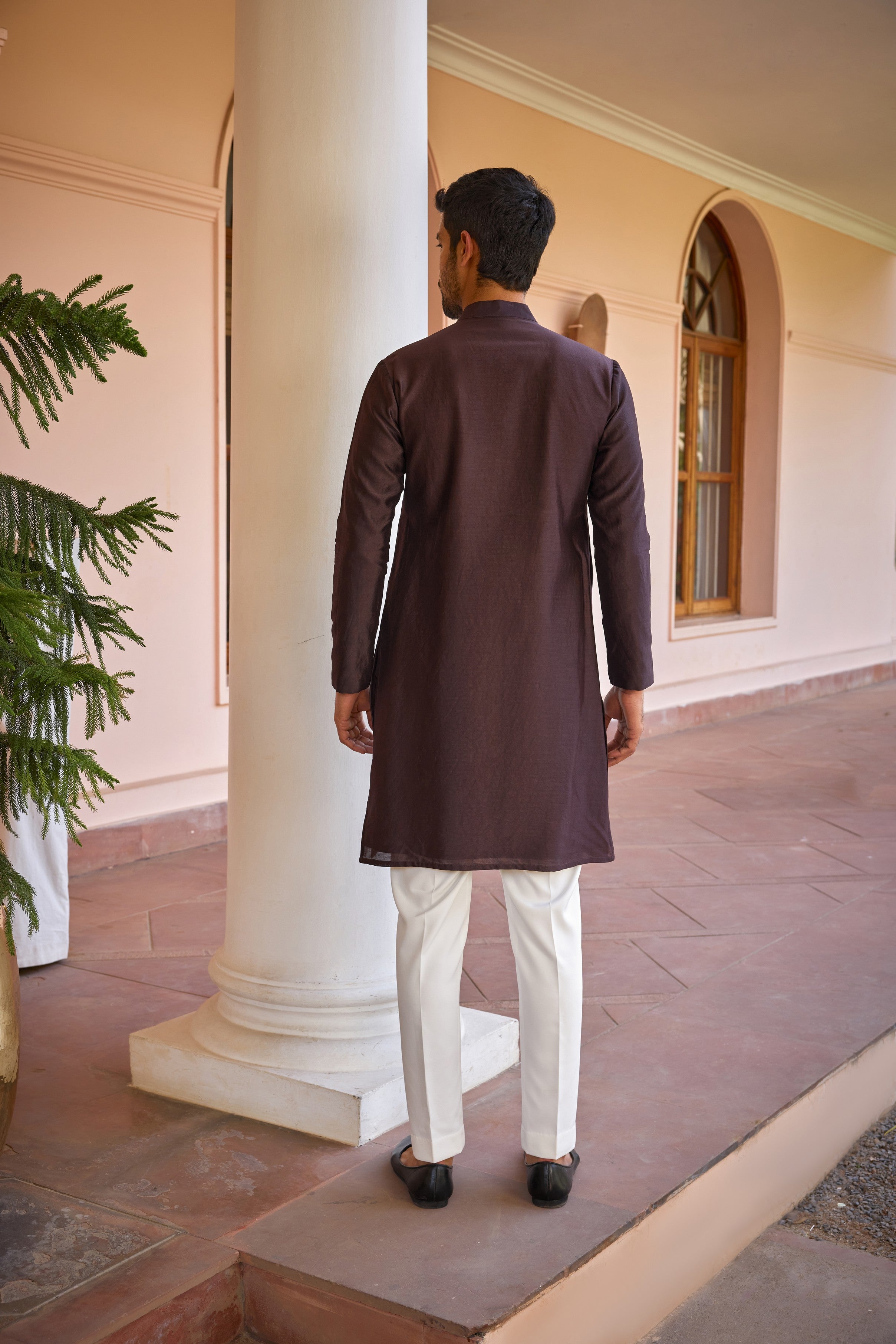 Brown dori and hand embroidered silk kurta set