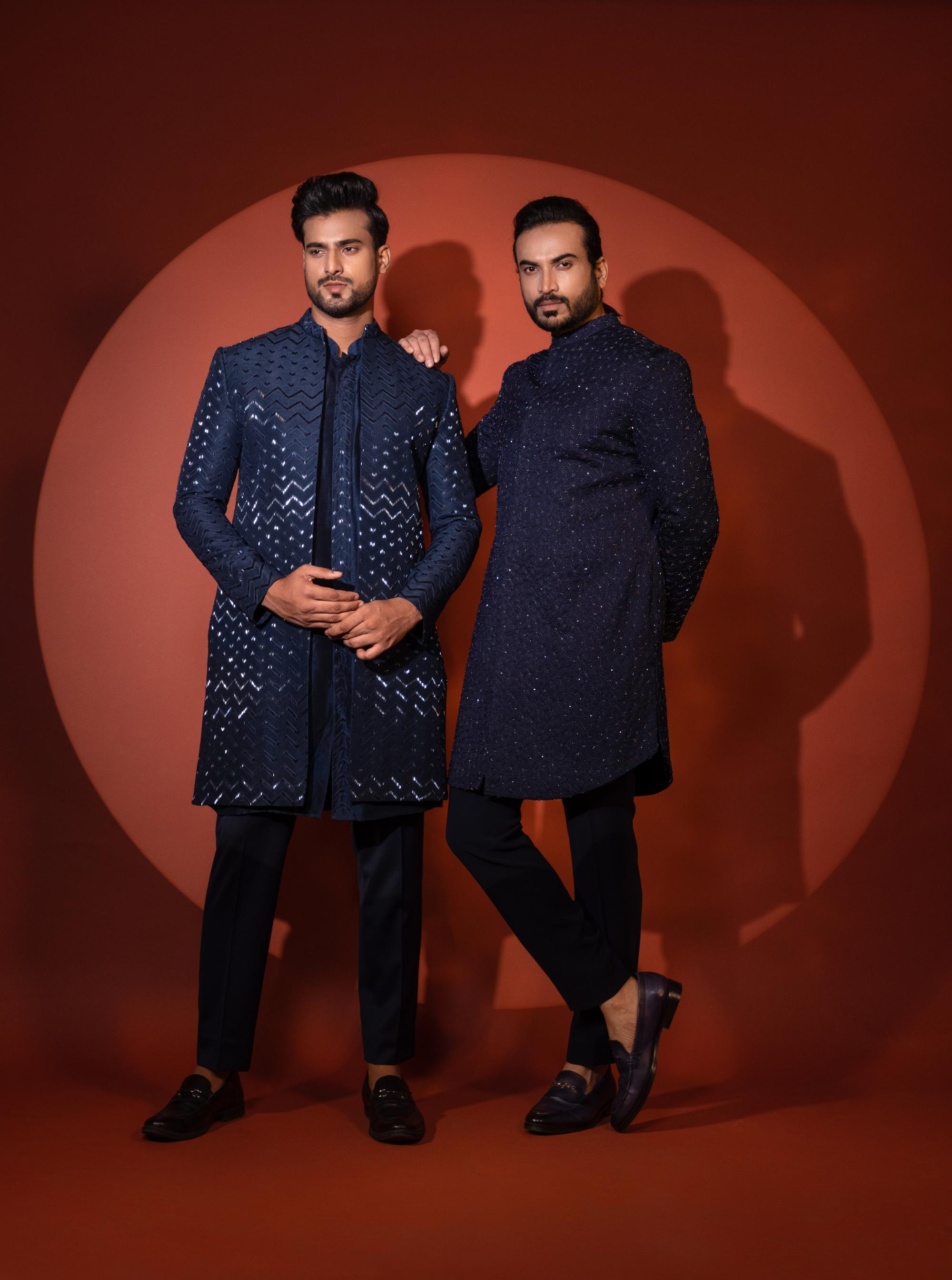 BLUE MID LENGTH ACHKAN SET