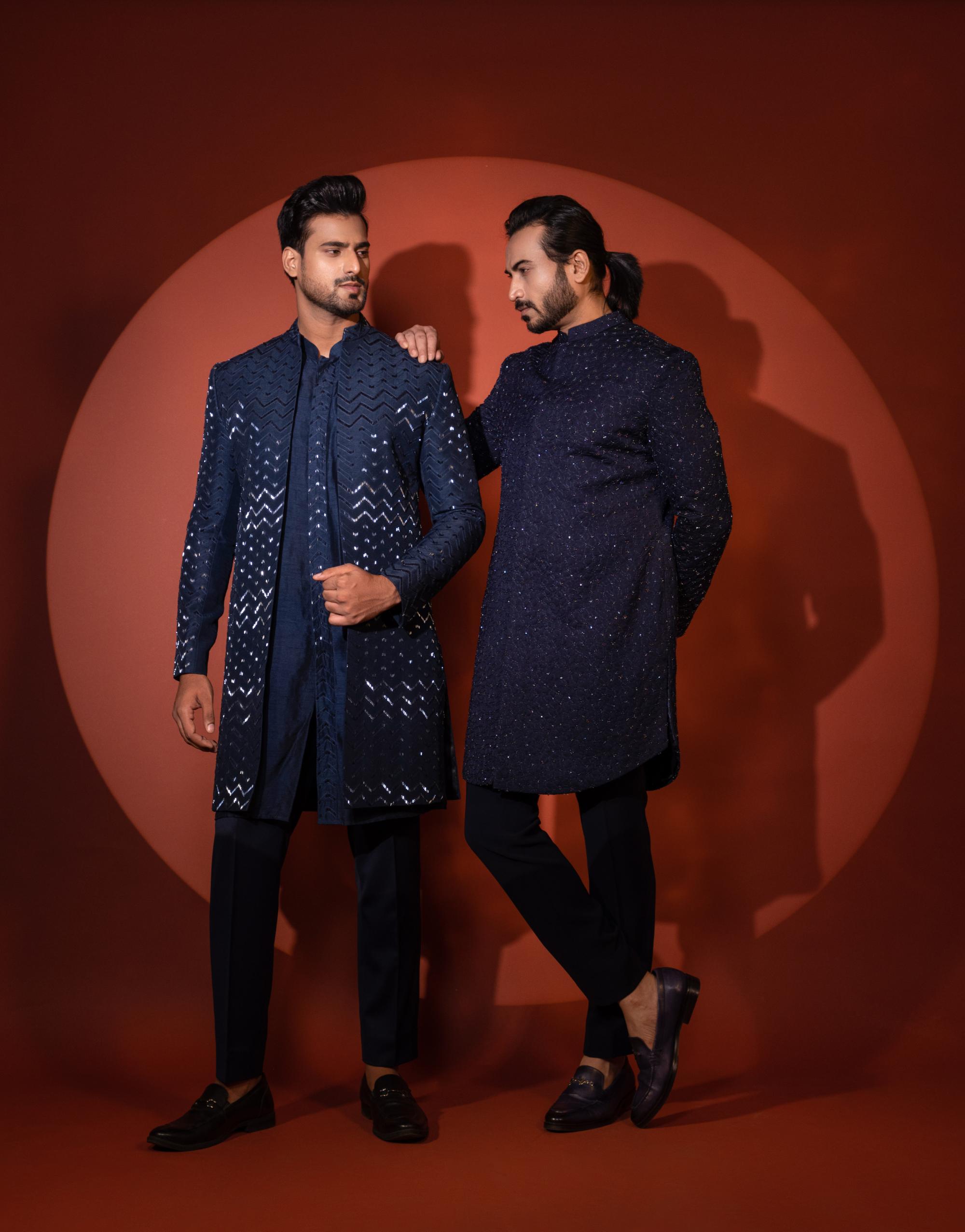 BLUE MID LENGTH ACHKAN SET