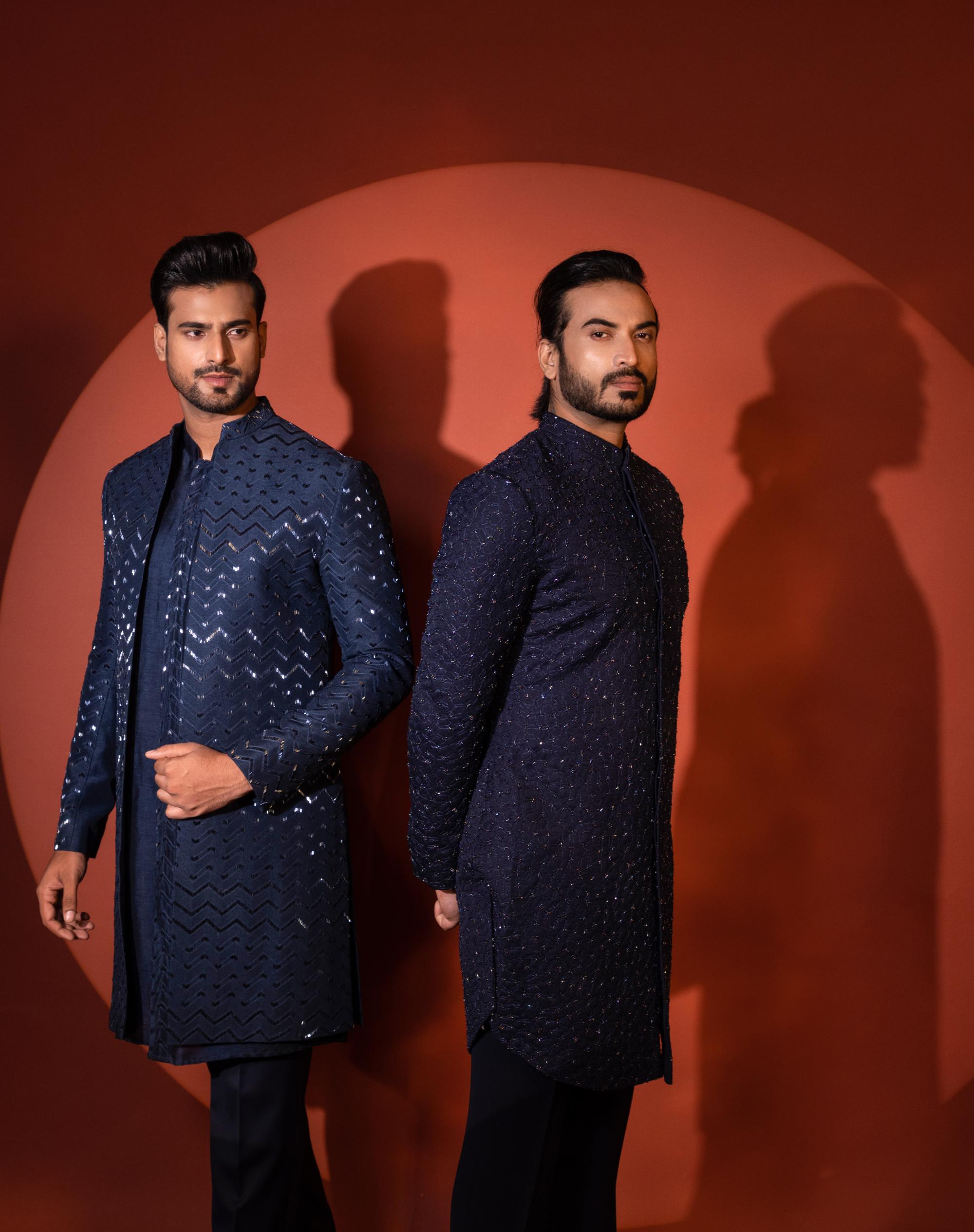 BLUE MID LENGTH ACHKAN SET