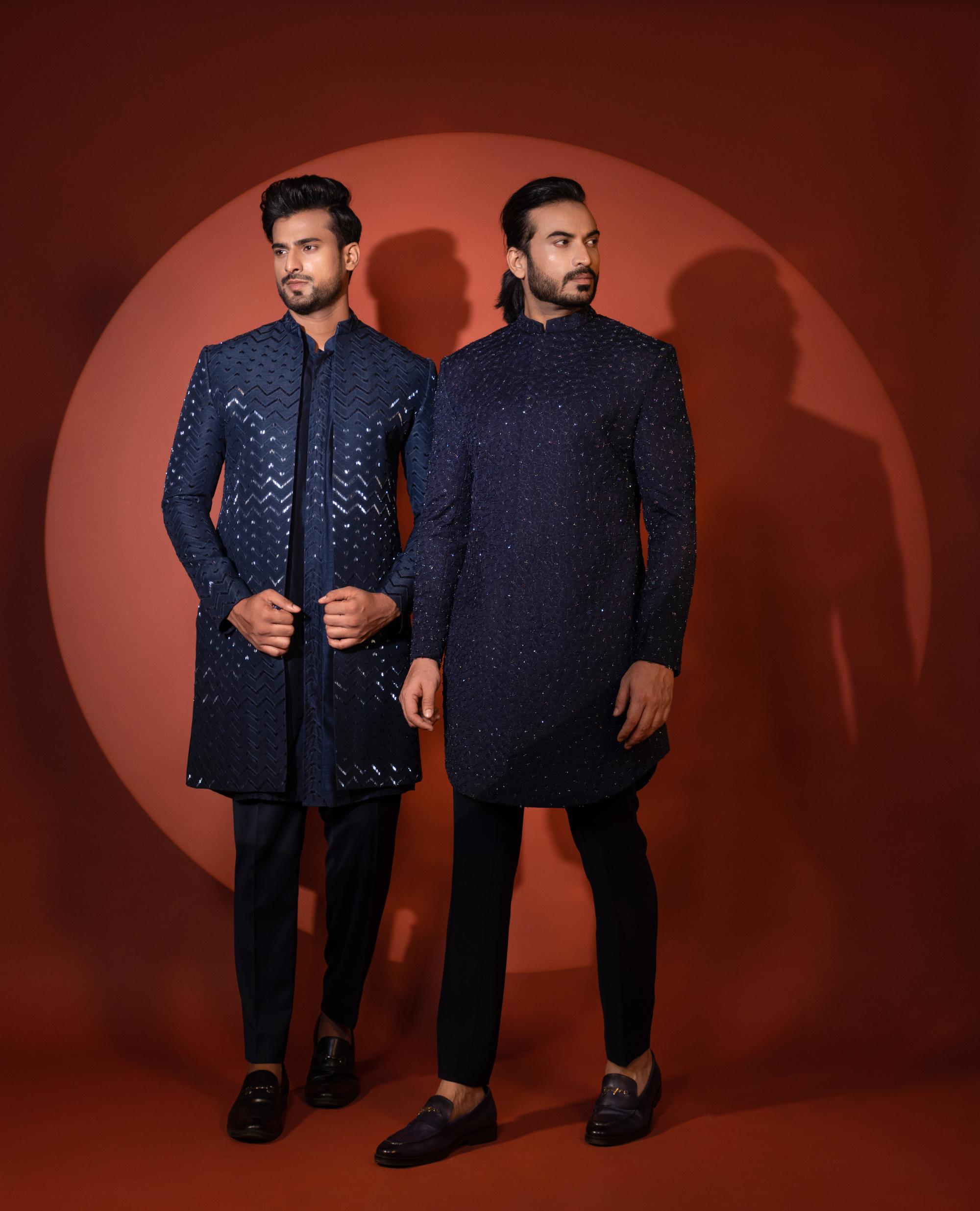 BLUE MID LENGTH ACHKAN SET
