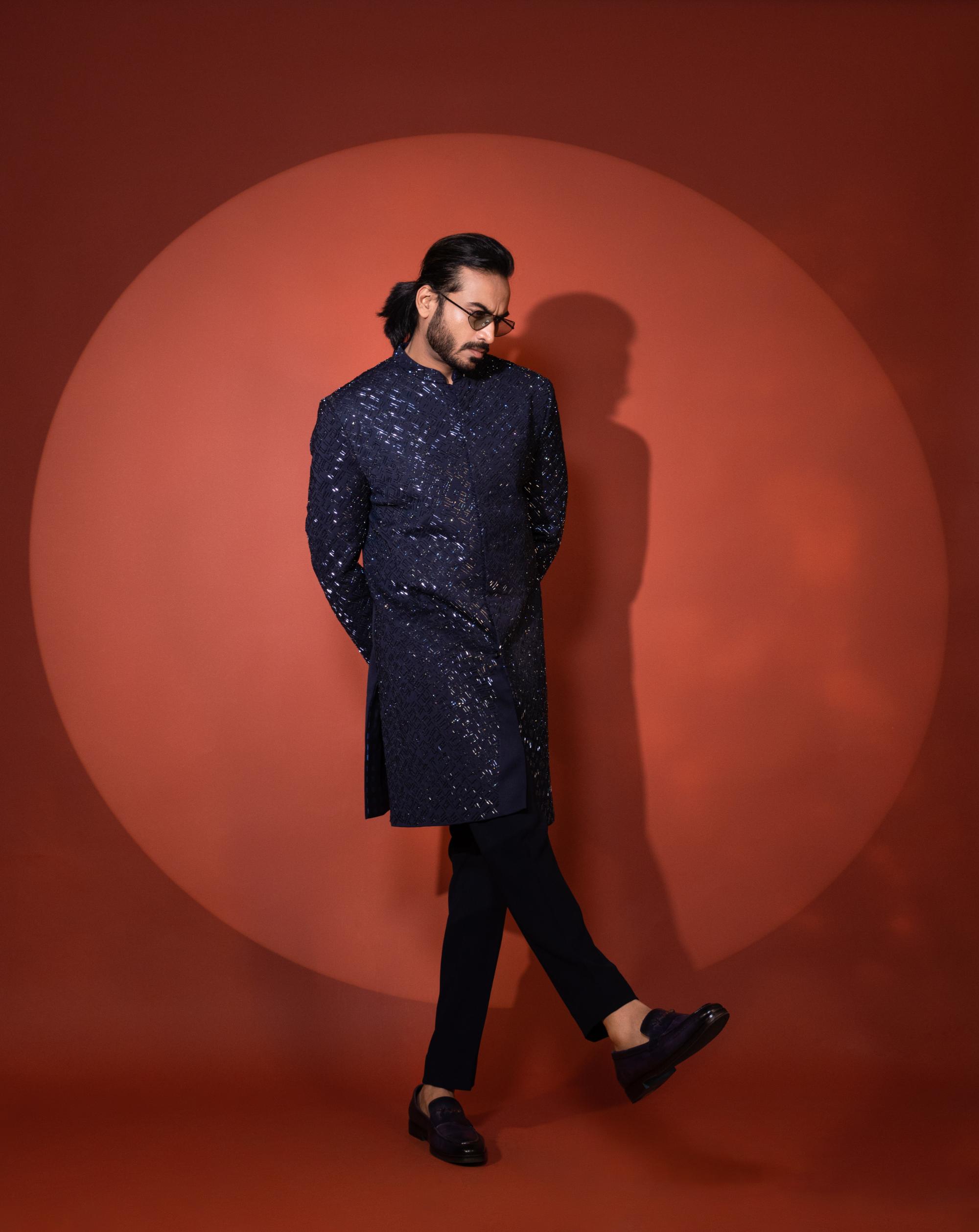 AZURE BLING NAVY BLUE ACHKAN SET