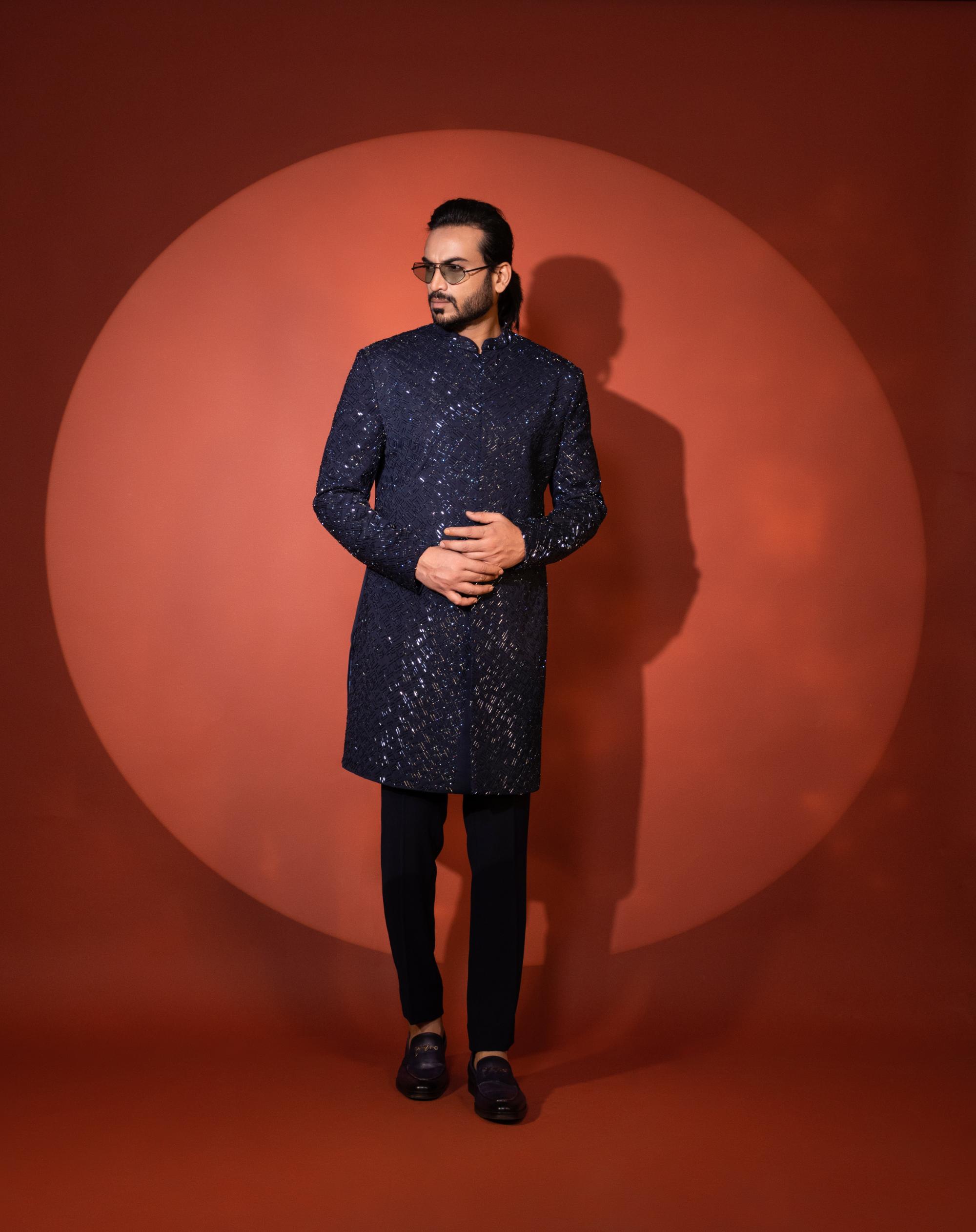 AZURE BLING NAVY BLUE ACHKAN SET