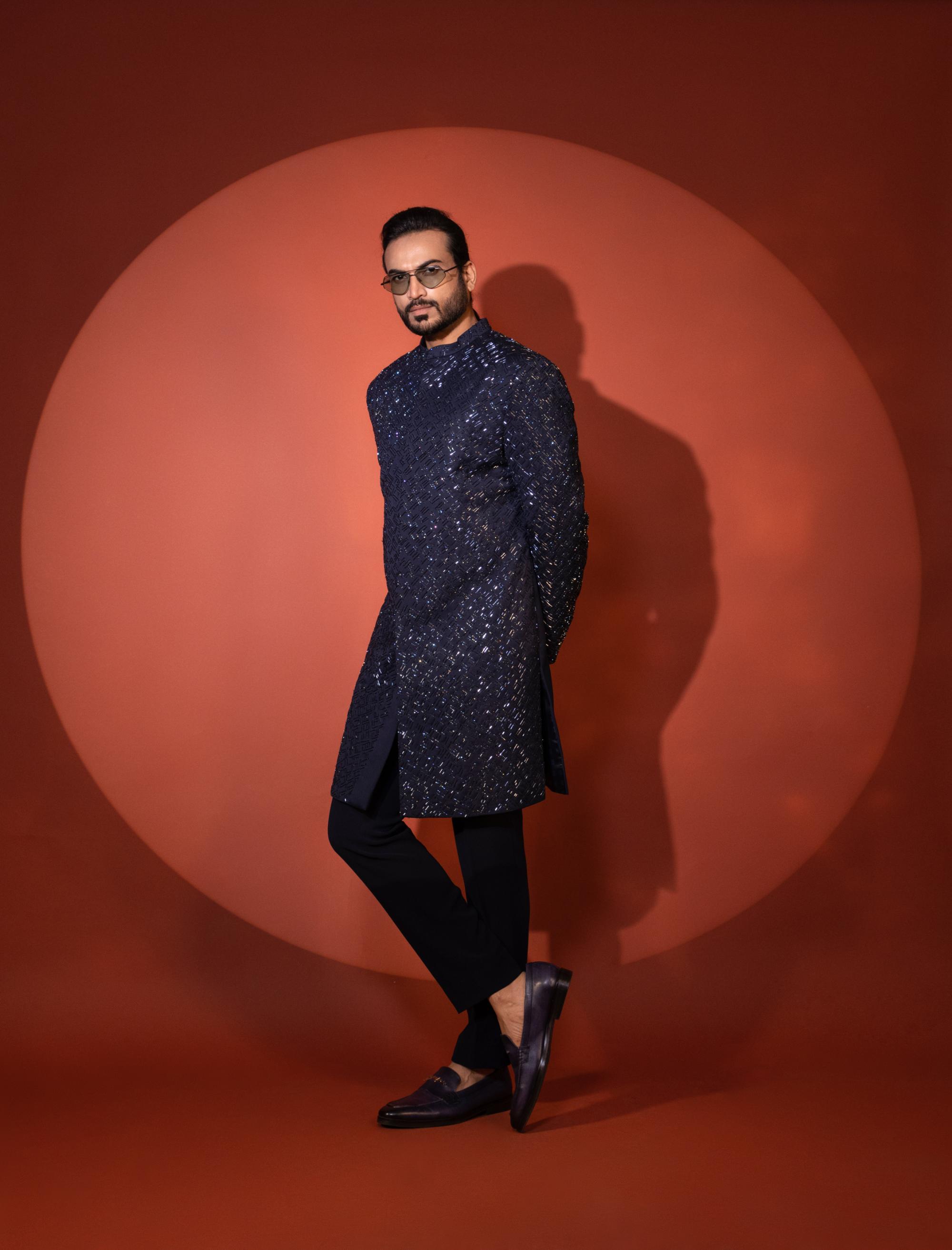 AZURE BLING NAVY BLUE ACHKAN SET