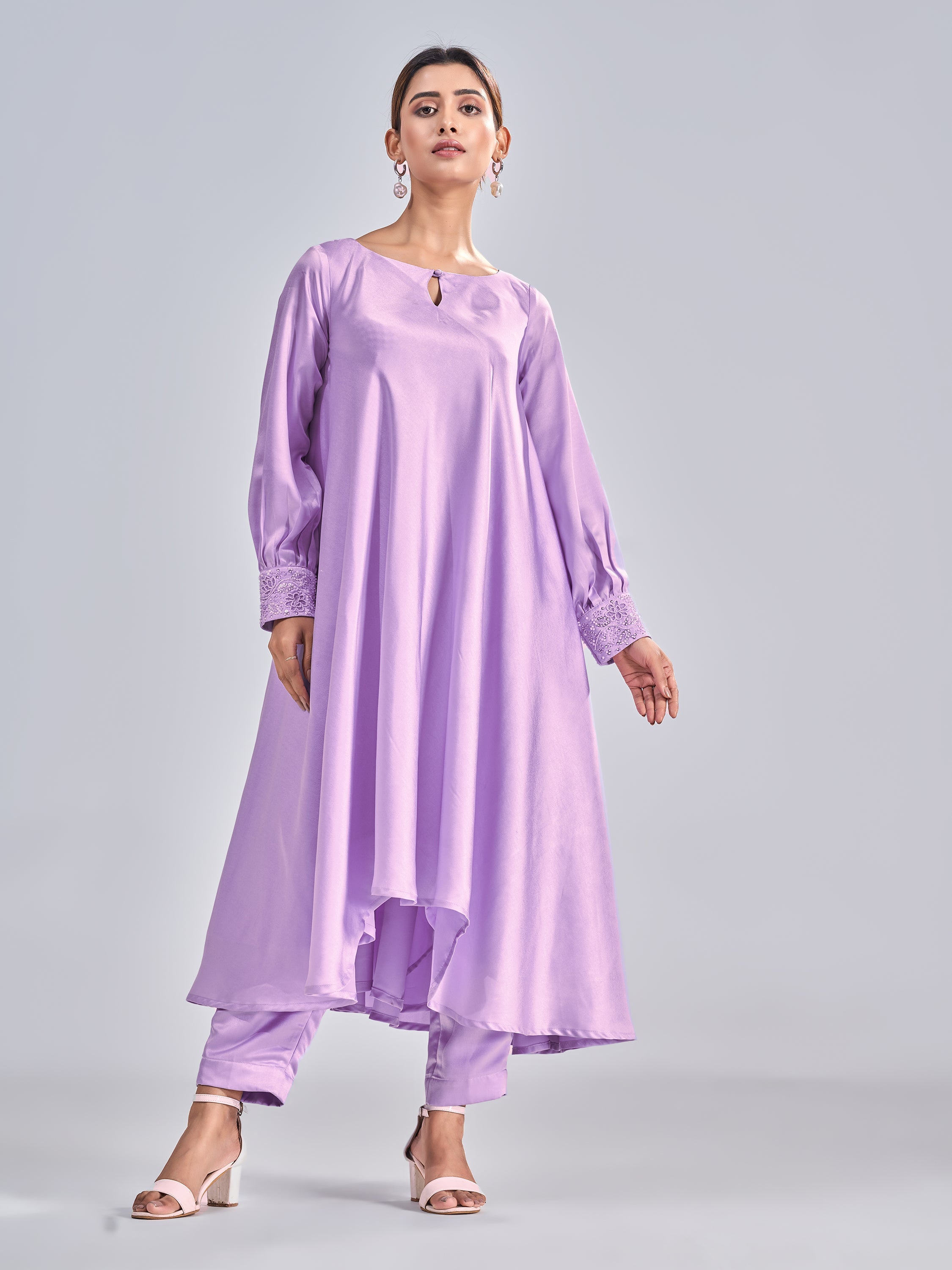 LILAC SATIN ASYMMETRIC TUNIC SET