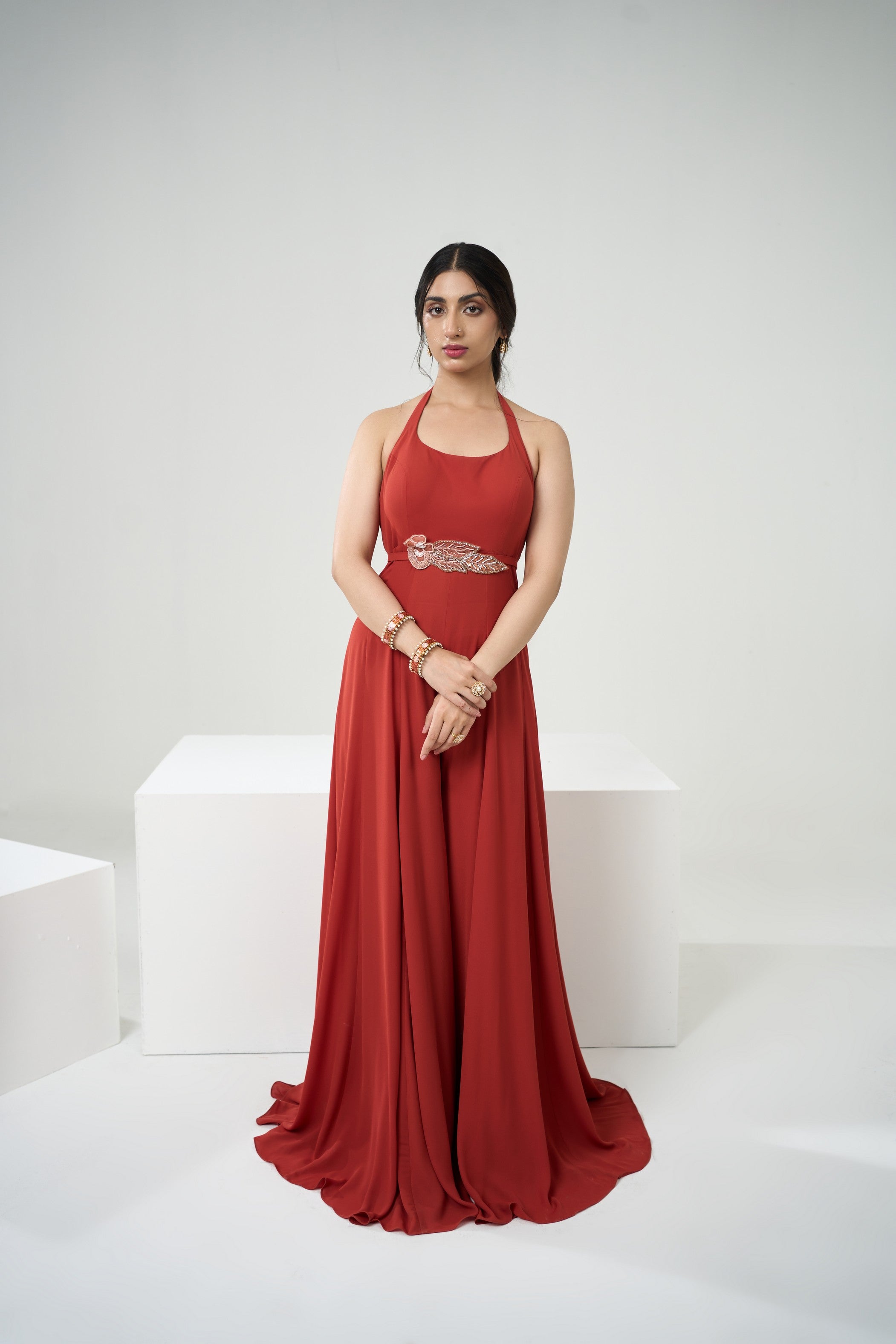 Rust Orange Jumpsuit With Short Cape