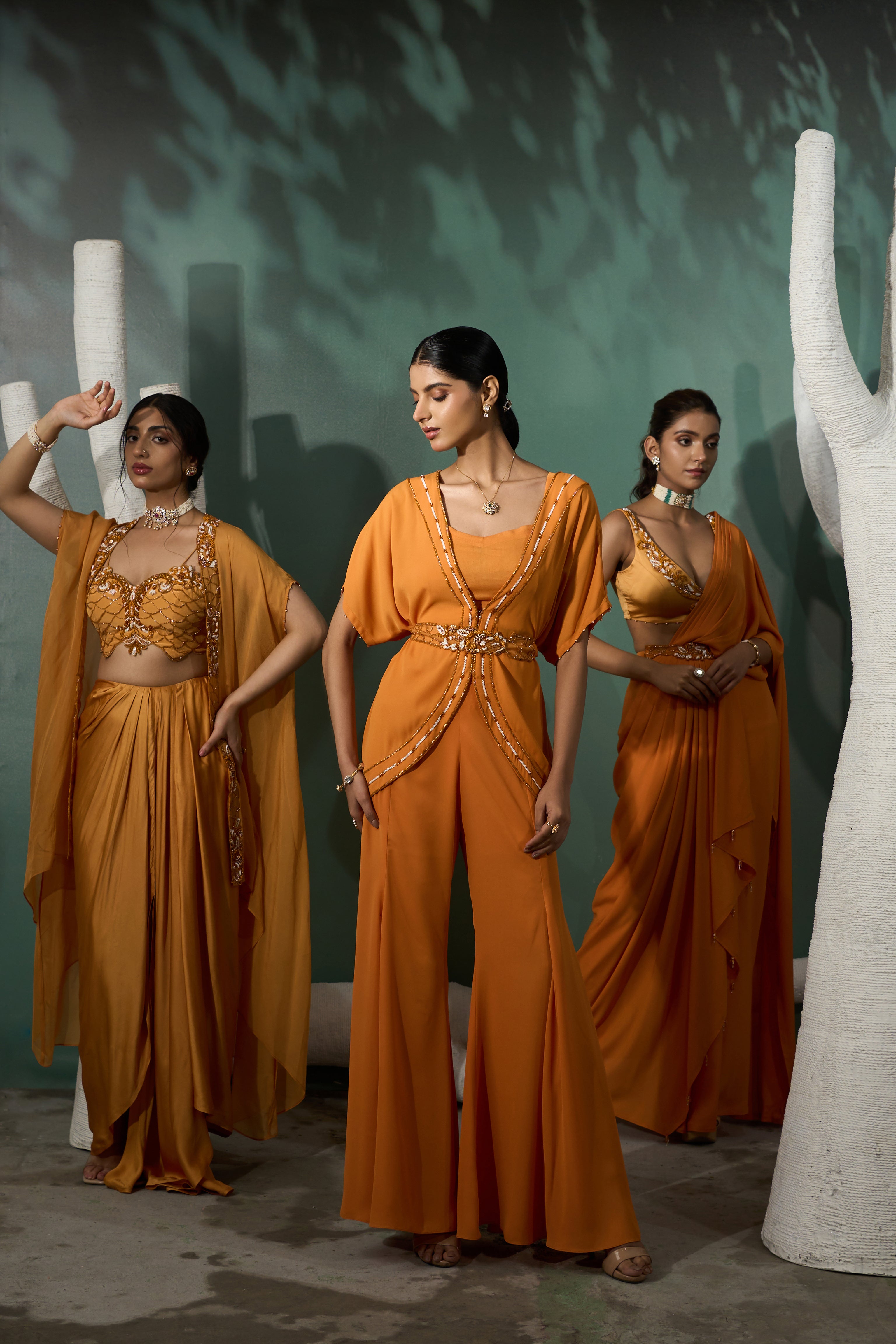 Marigold Yellow Placement embroidered  Tunic With Flared Pants