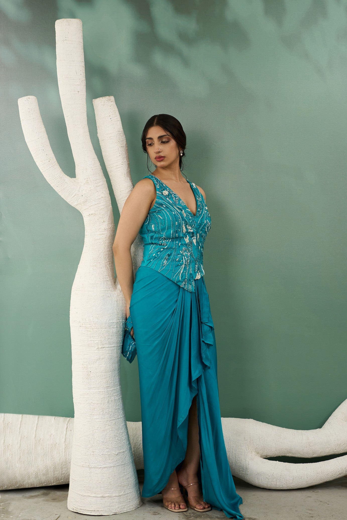 Firozi Blue Jacket Set