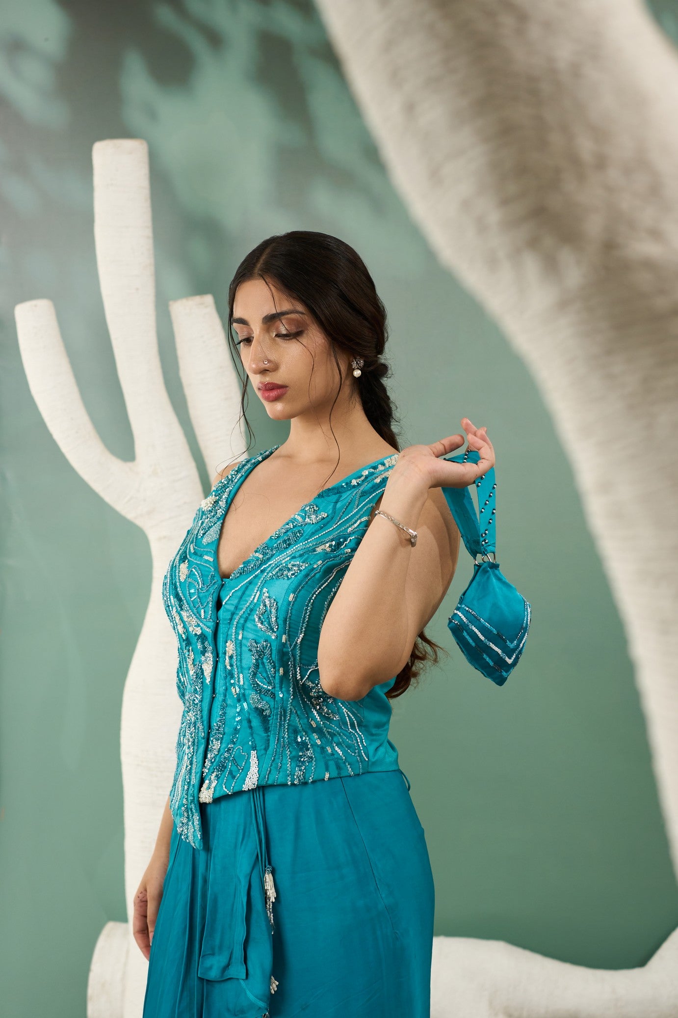 Firozi Blue Jacket Set