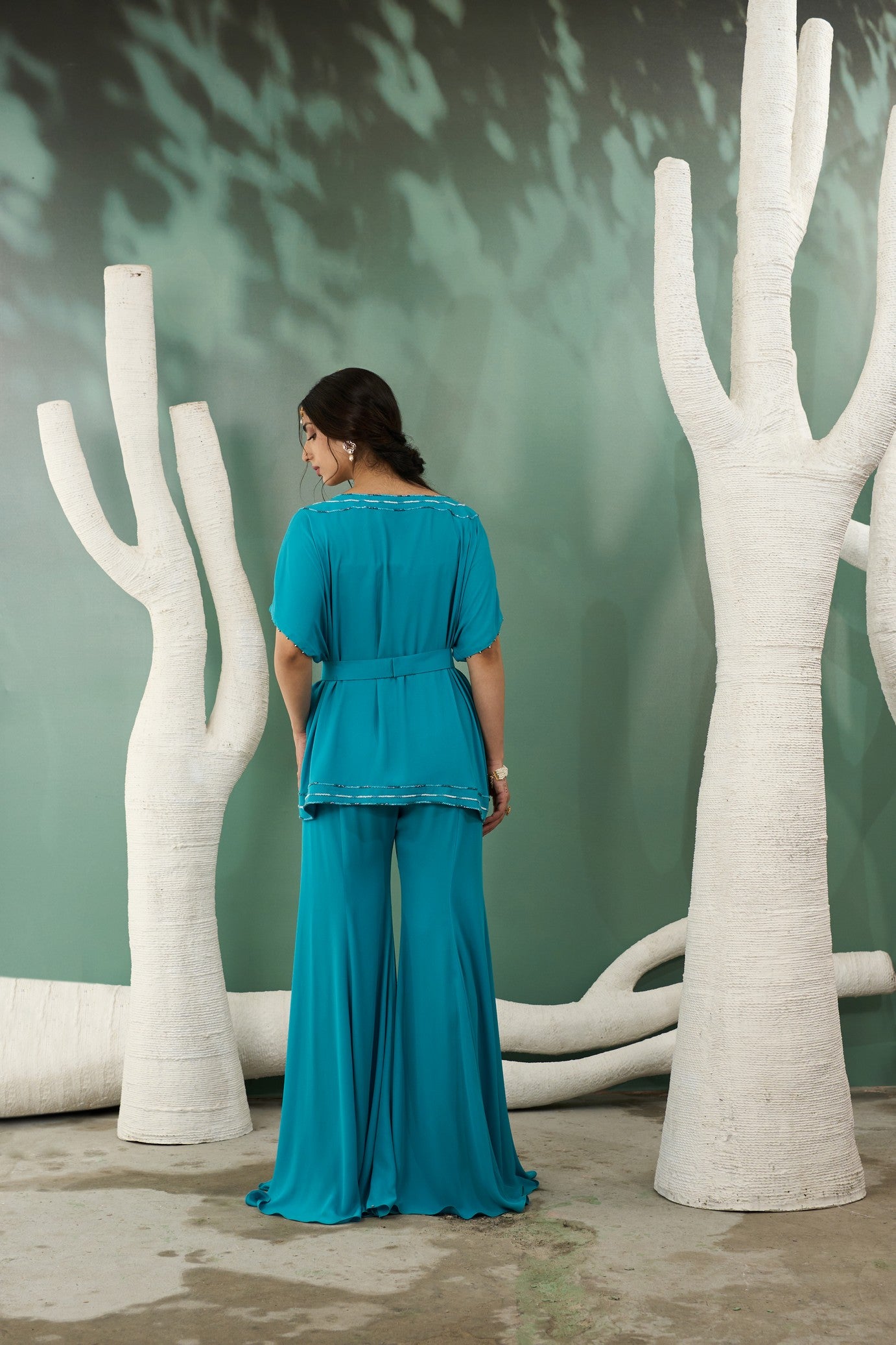 Firozi Blue Tunic With Flared Pants