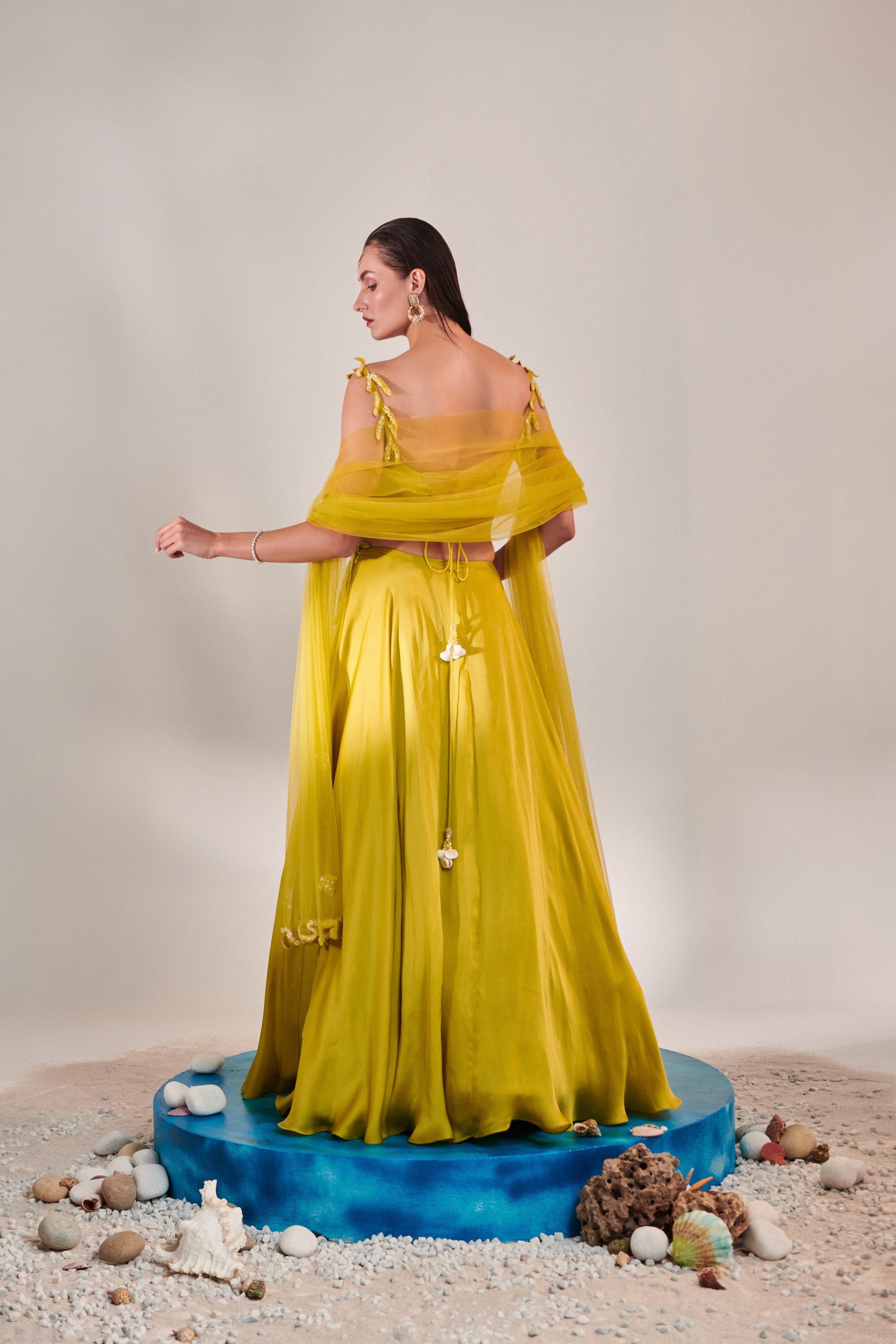 Off shoulder cutwork blouse lehenga Set