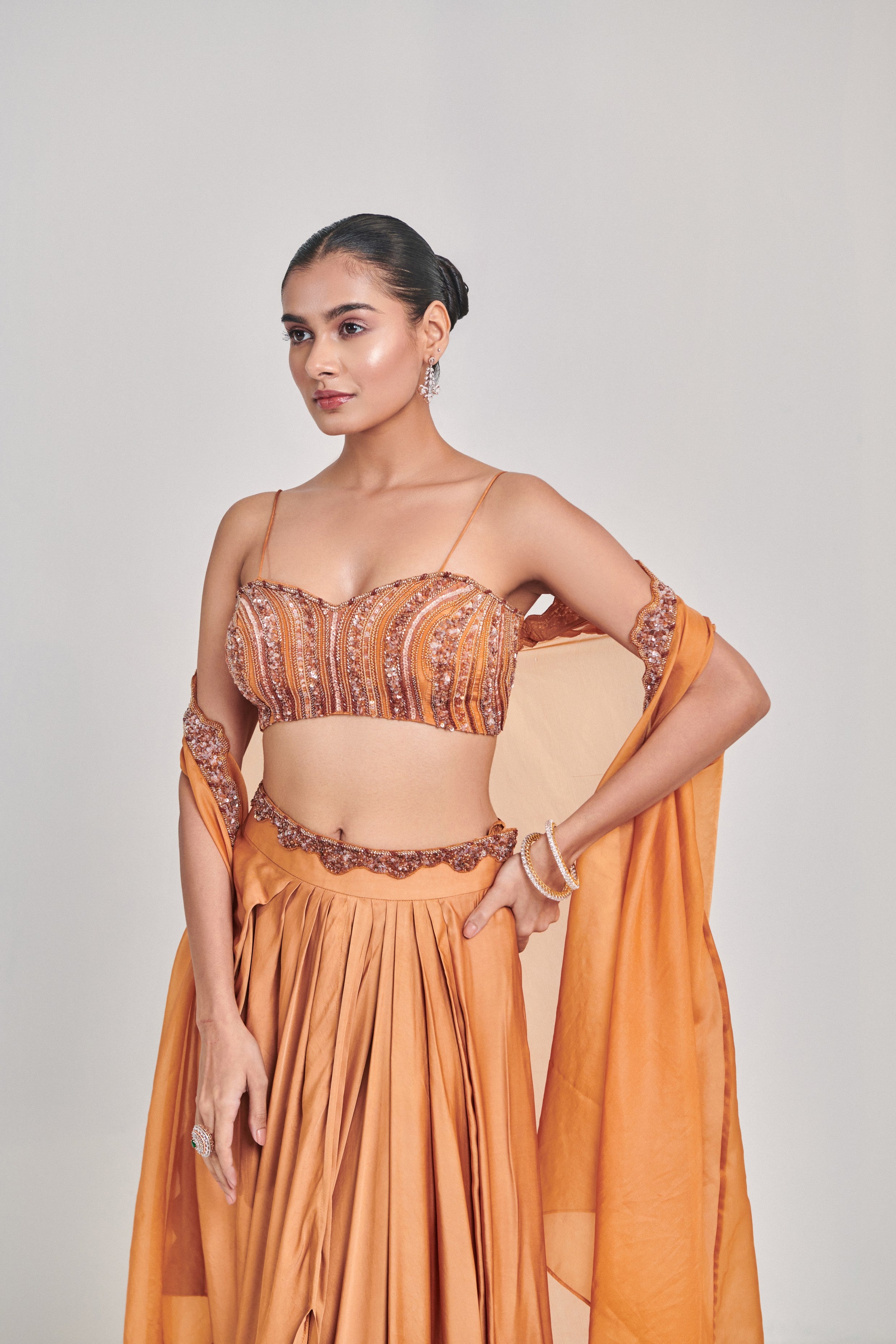 Mustard cutowork cape skirt set