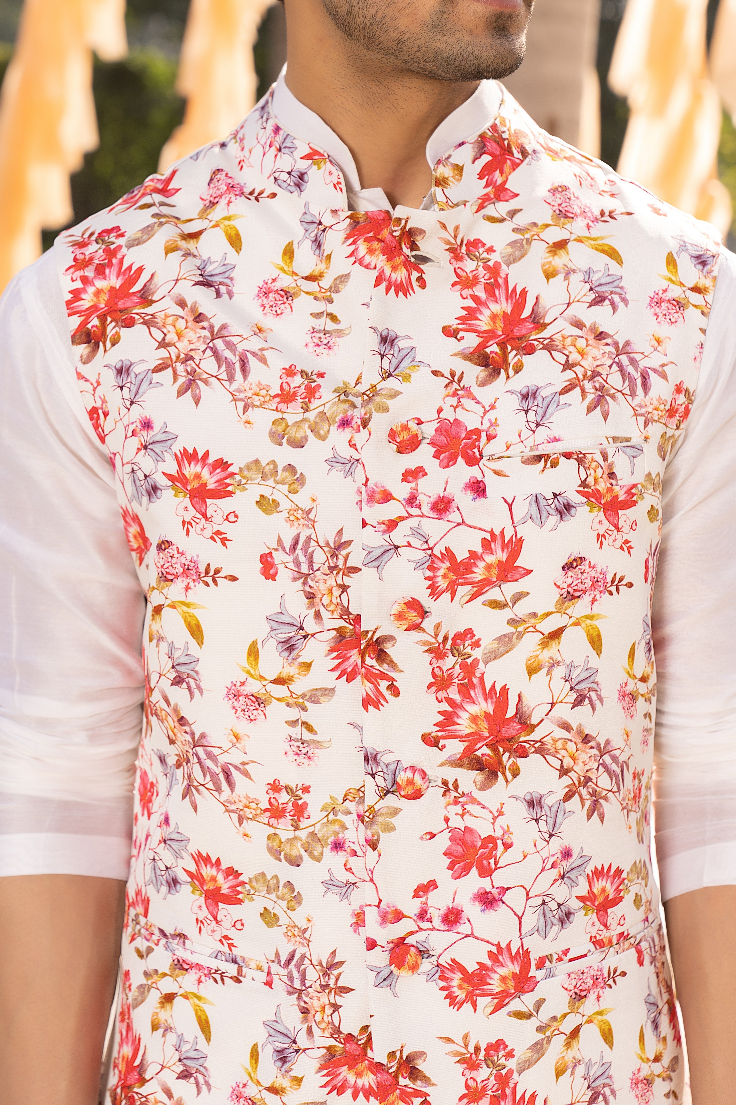 Off white printed Bundi