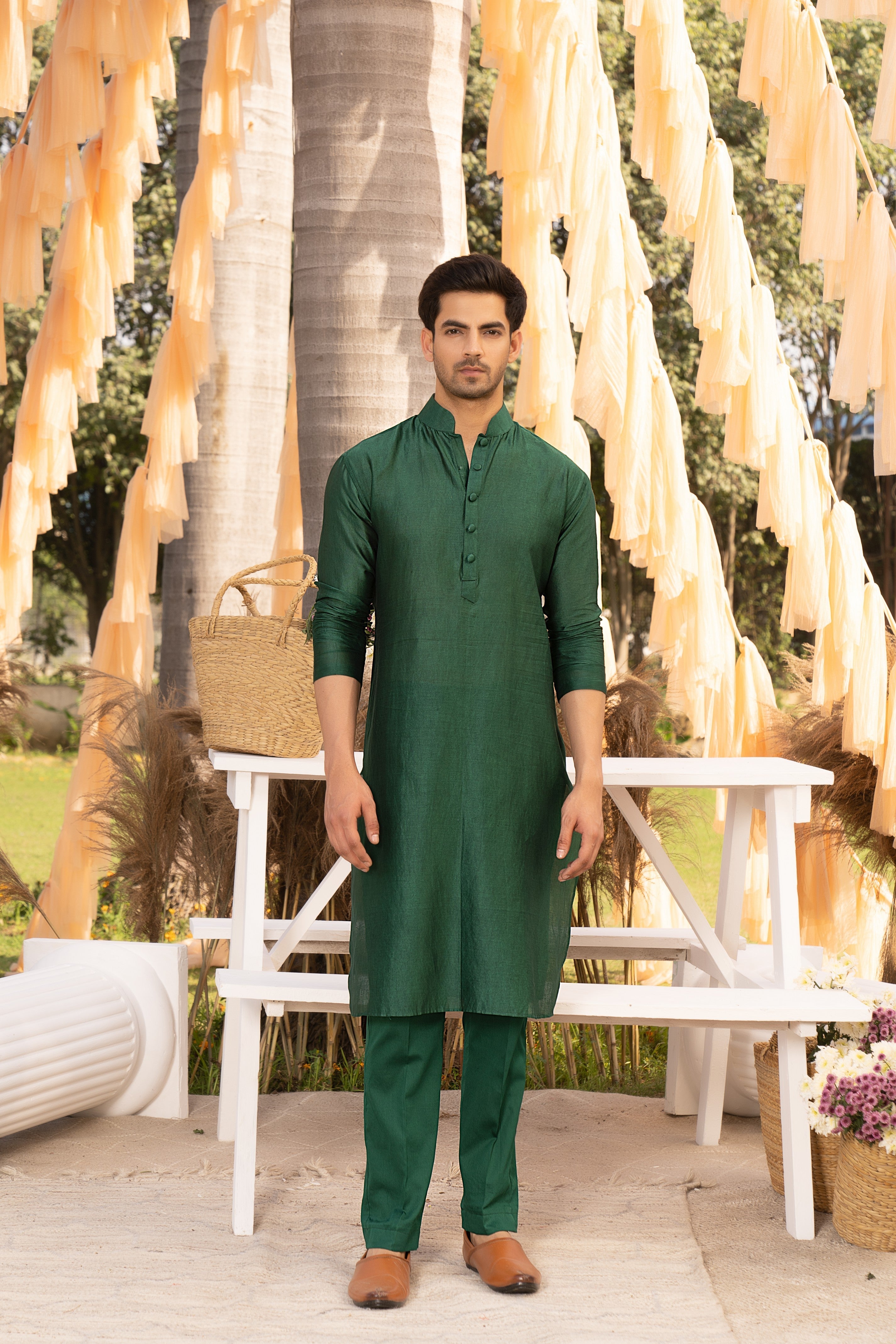 Bottle green solid churidaar set